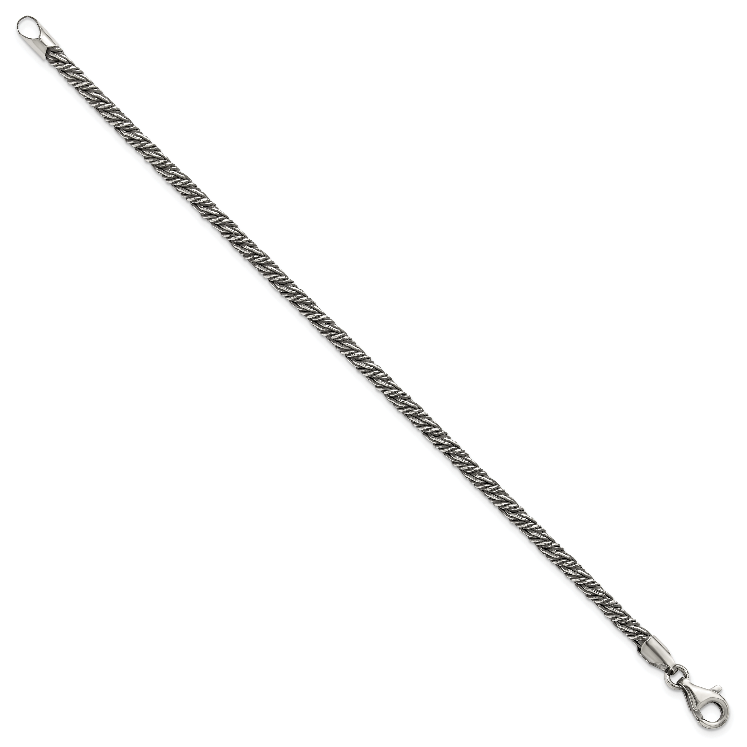 Sterling Silver Antiqued 3.4mm Fancy Twist Link Mens 8 inch Bracelet Secondary image