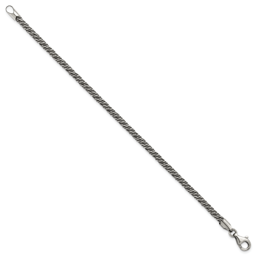Sterling Silver Antiqued 3.4mm Fancy Twist Link Mens 8 inch Bracelet