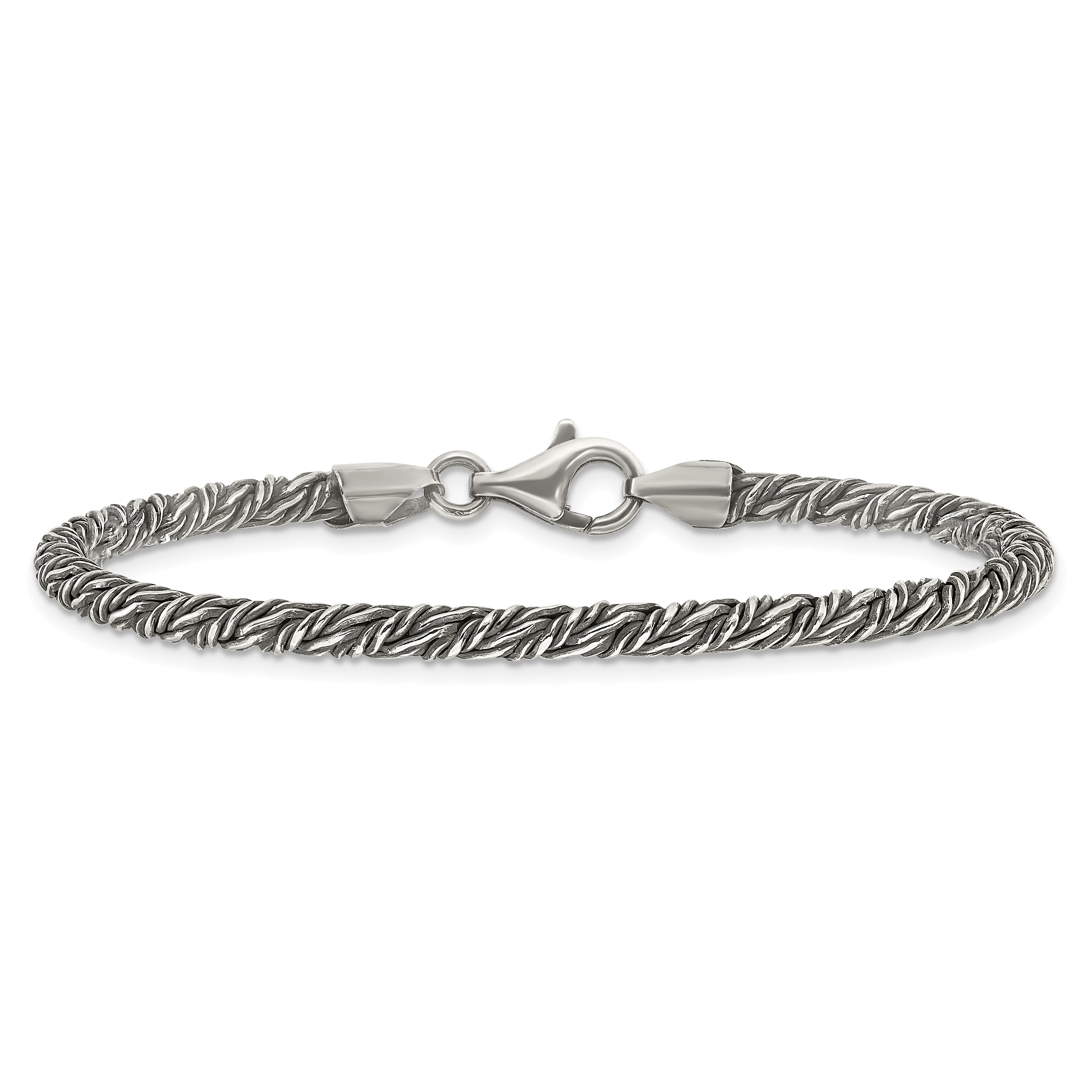 Sterling Silver Antiqued 3.4mm Fancy Twist Link Mens 8 inch Bracelet
