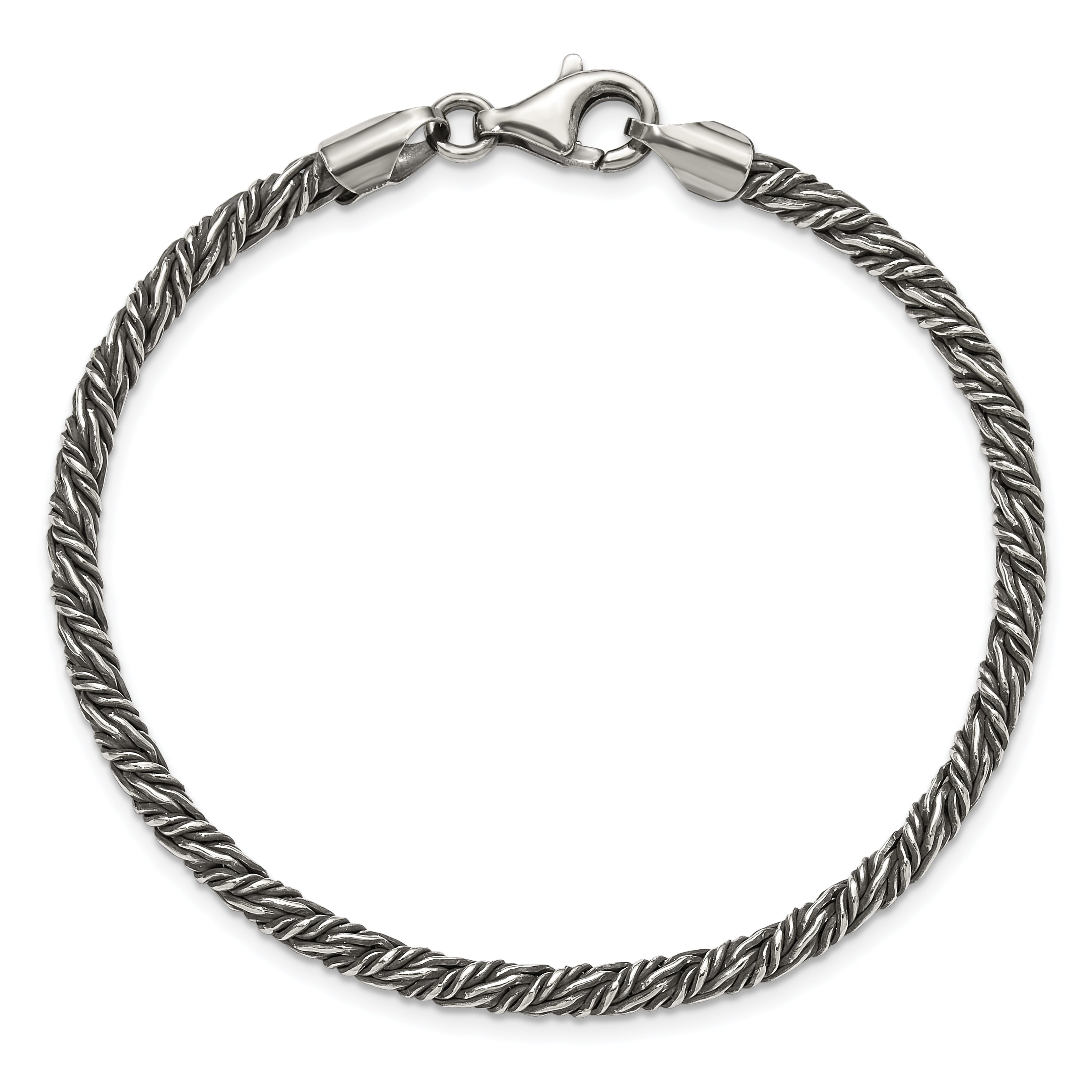Sterling Silver Antiqued 3.4mm Fancy Twist Link Mens 8 inch Bracelet