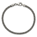 Sterling Silver Antiqued 3.4mm Fancy Twist Link Mens 8 inch Bracelet