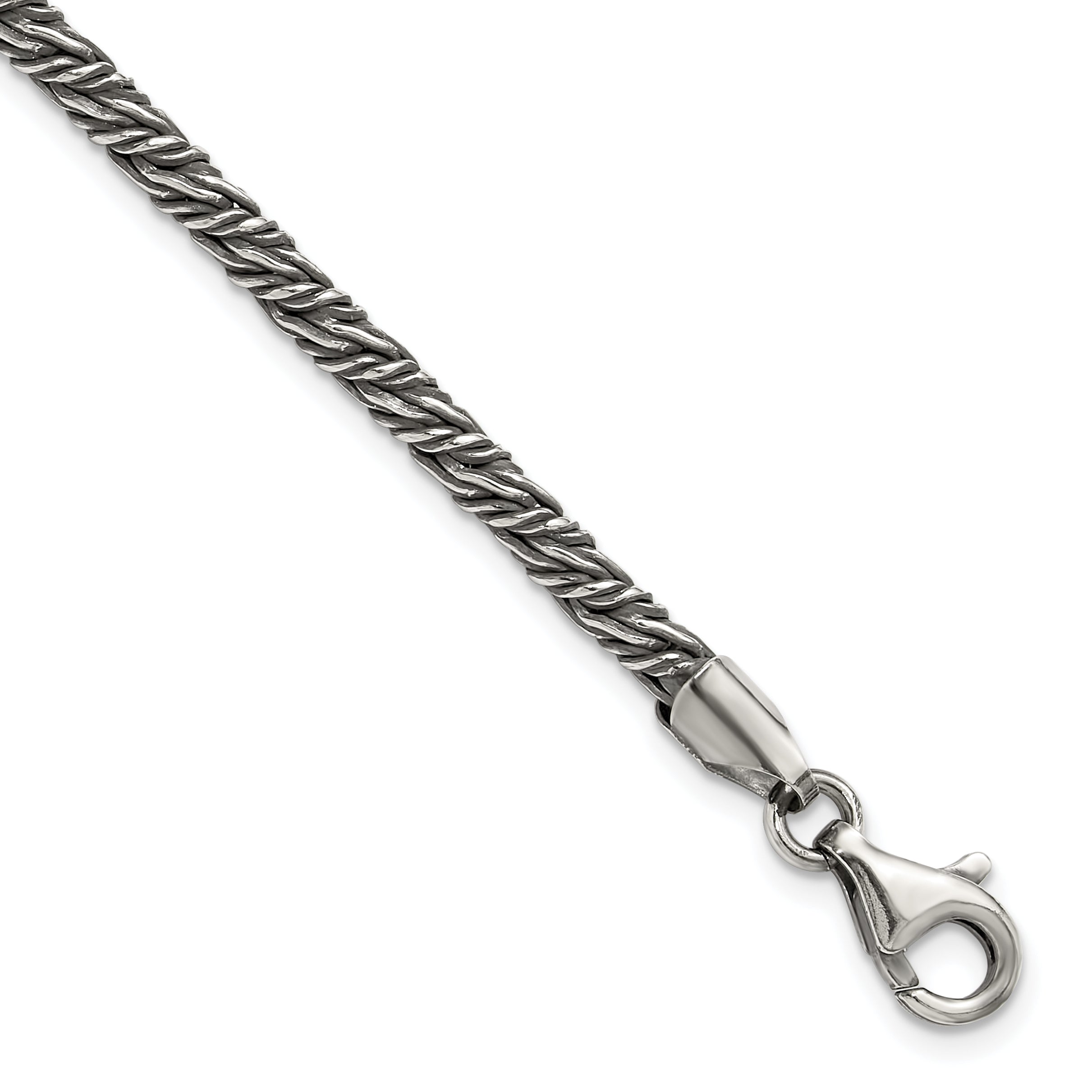 Sterling Silver Antiqued 3.4mm Fancy Twist Link Mens 8 inch Bracelet Main image