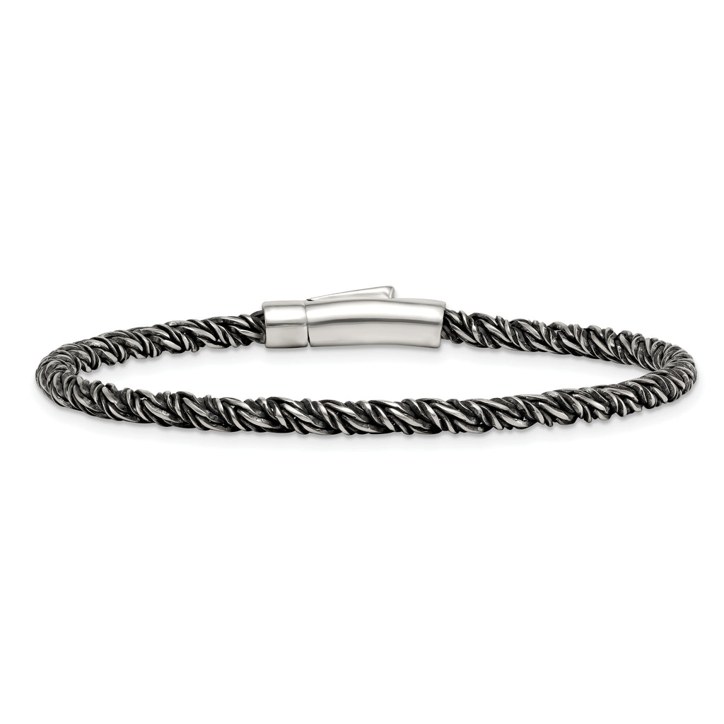 Sterling Silver Antiqued Polished 3.75mm Twisted Franco Chain 8 inch Bracelet