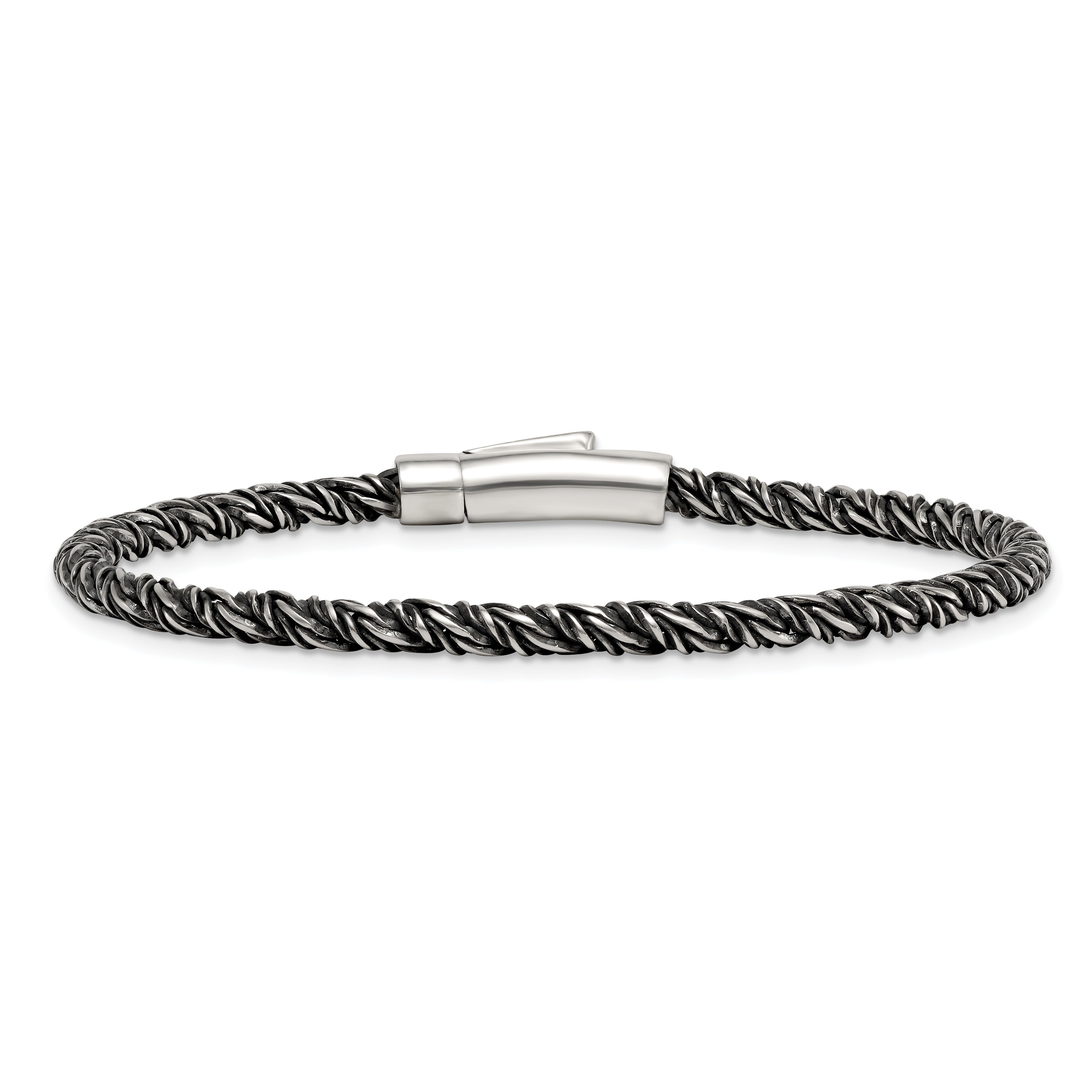 Sterling Silver Antiqued Polished 3.75mm Twisted Franco Chain 8 inch Bracelet