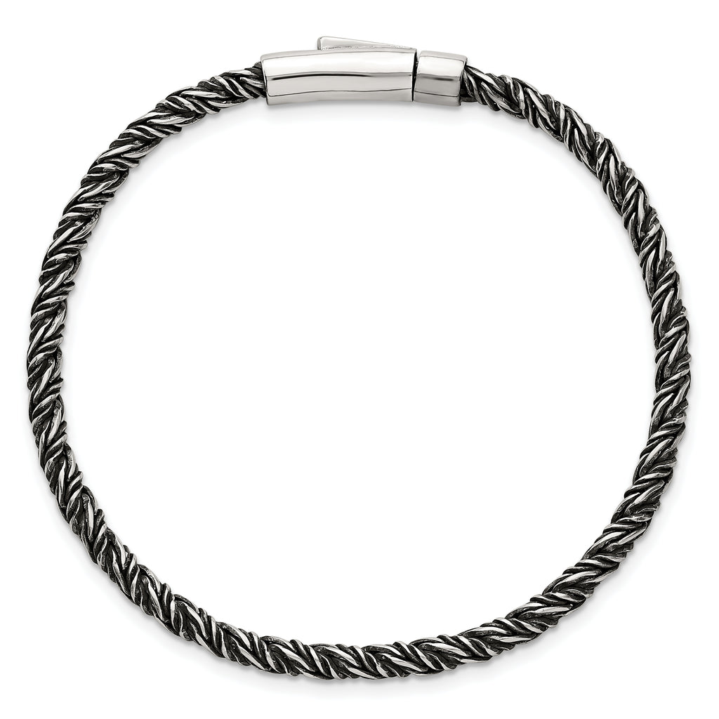 Sterling Silver Antiqued Polished 3.75mm Twisted Franco Chain 8 inch Bracelet