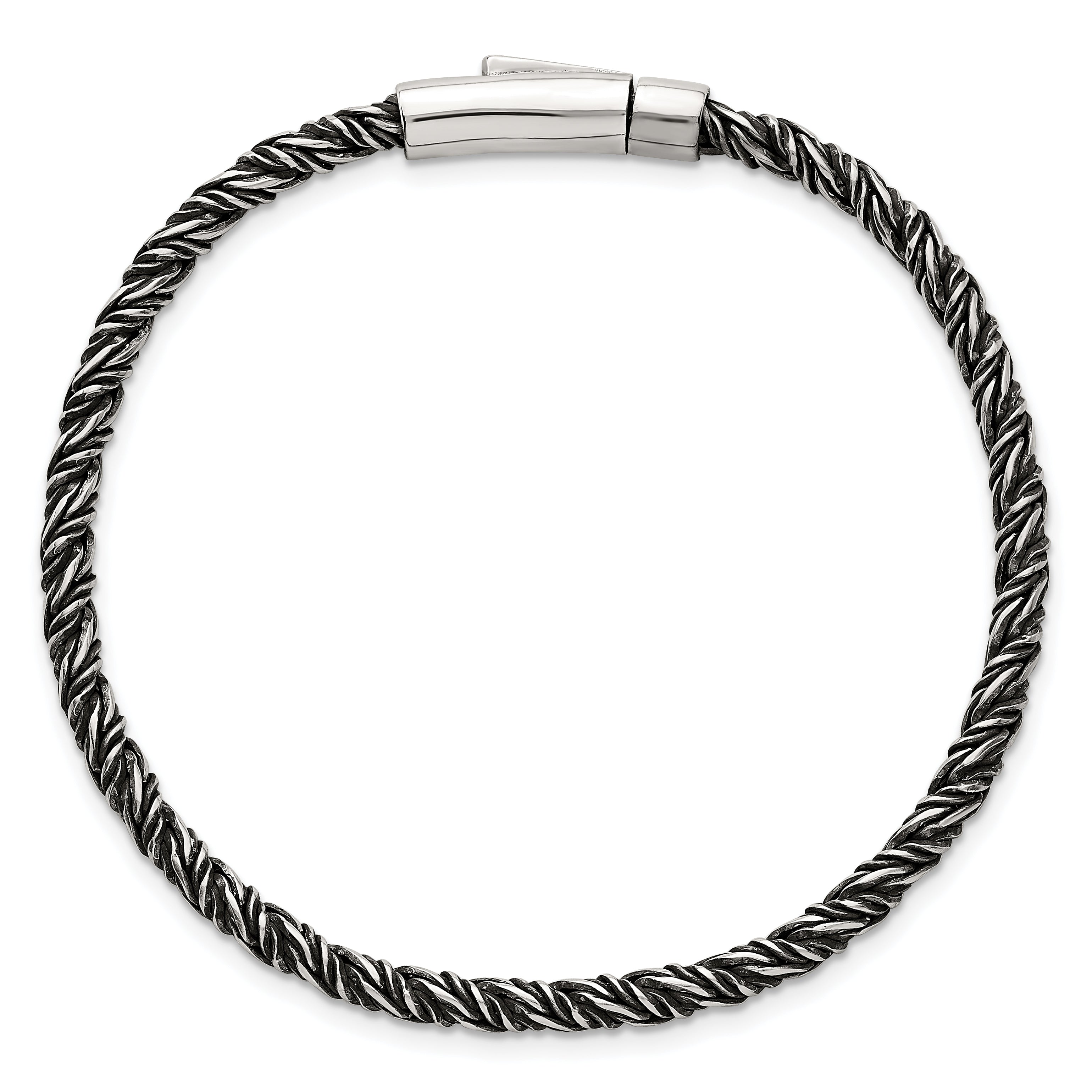 Sterling Silver Antiqued Polished 3.75mm Twisted Franco Chain 8 inch Bracelet