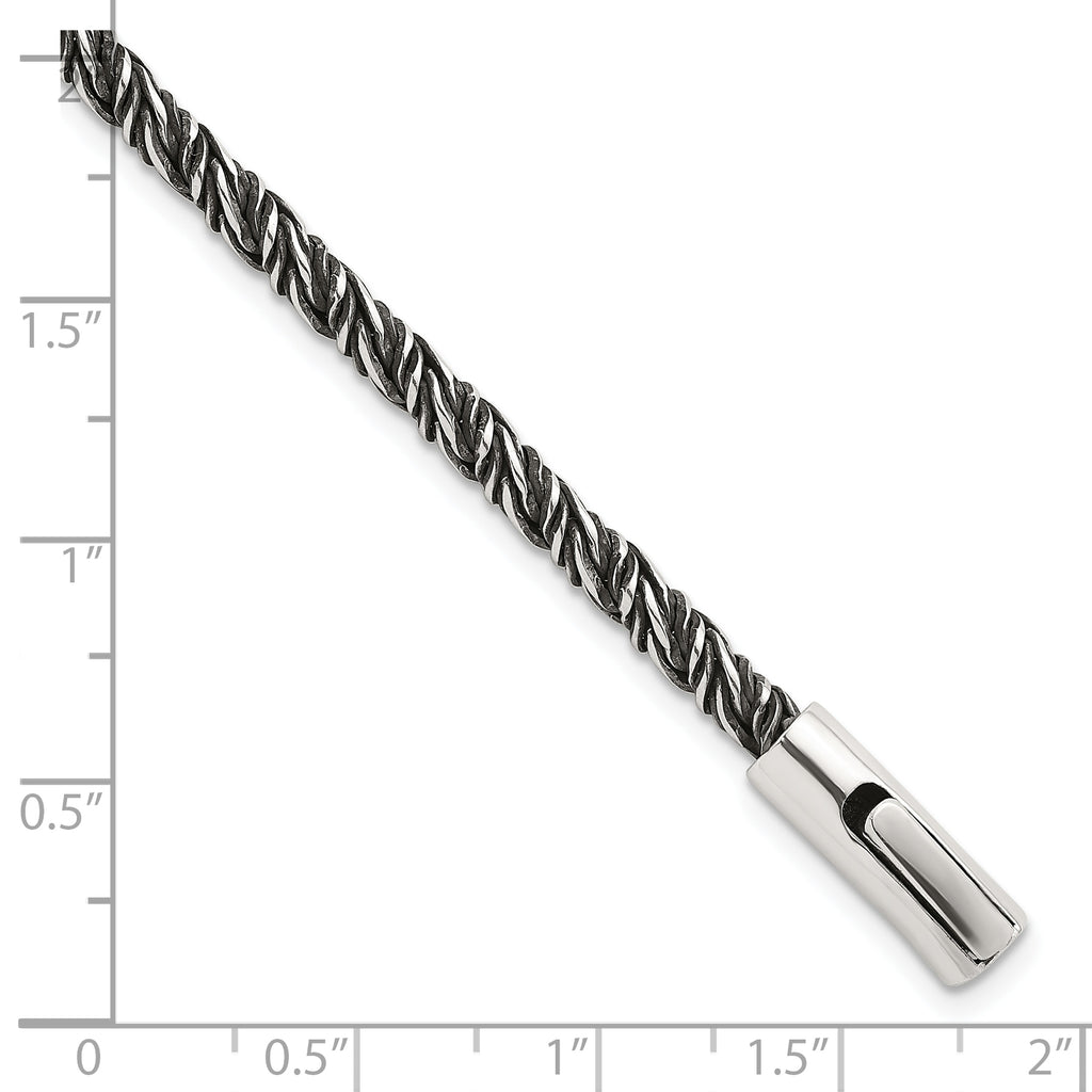 Sterling Silver Antiqued Polished 3.75mm Twisted Franco Chain 8 inch Bracelet