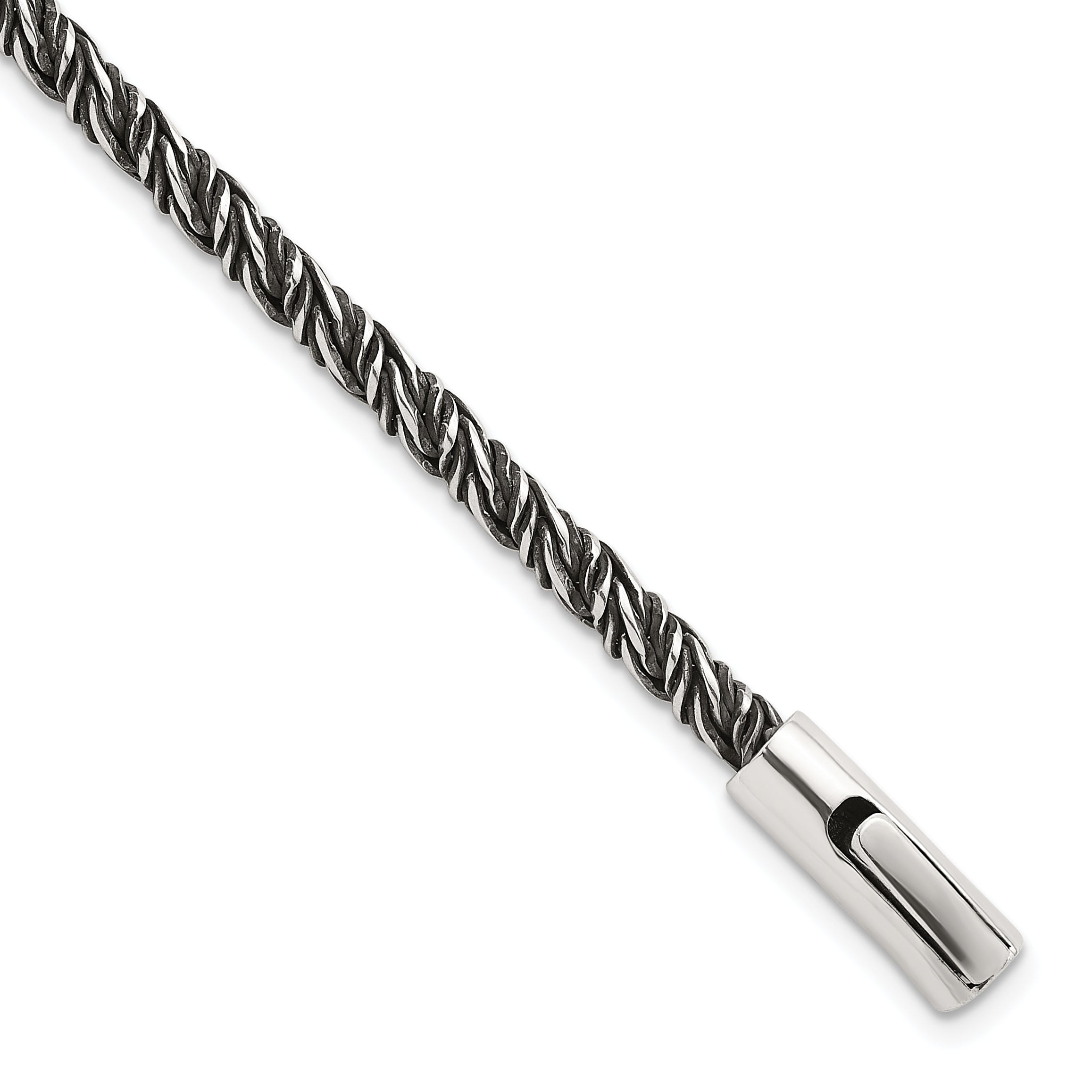 Sterling Silver Antiqued Polished 3.75mm Twisted Franco Chain 8 inch Bracelet