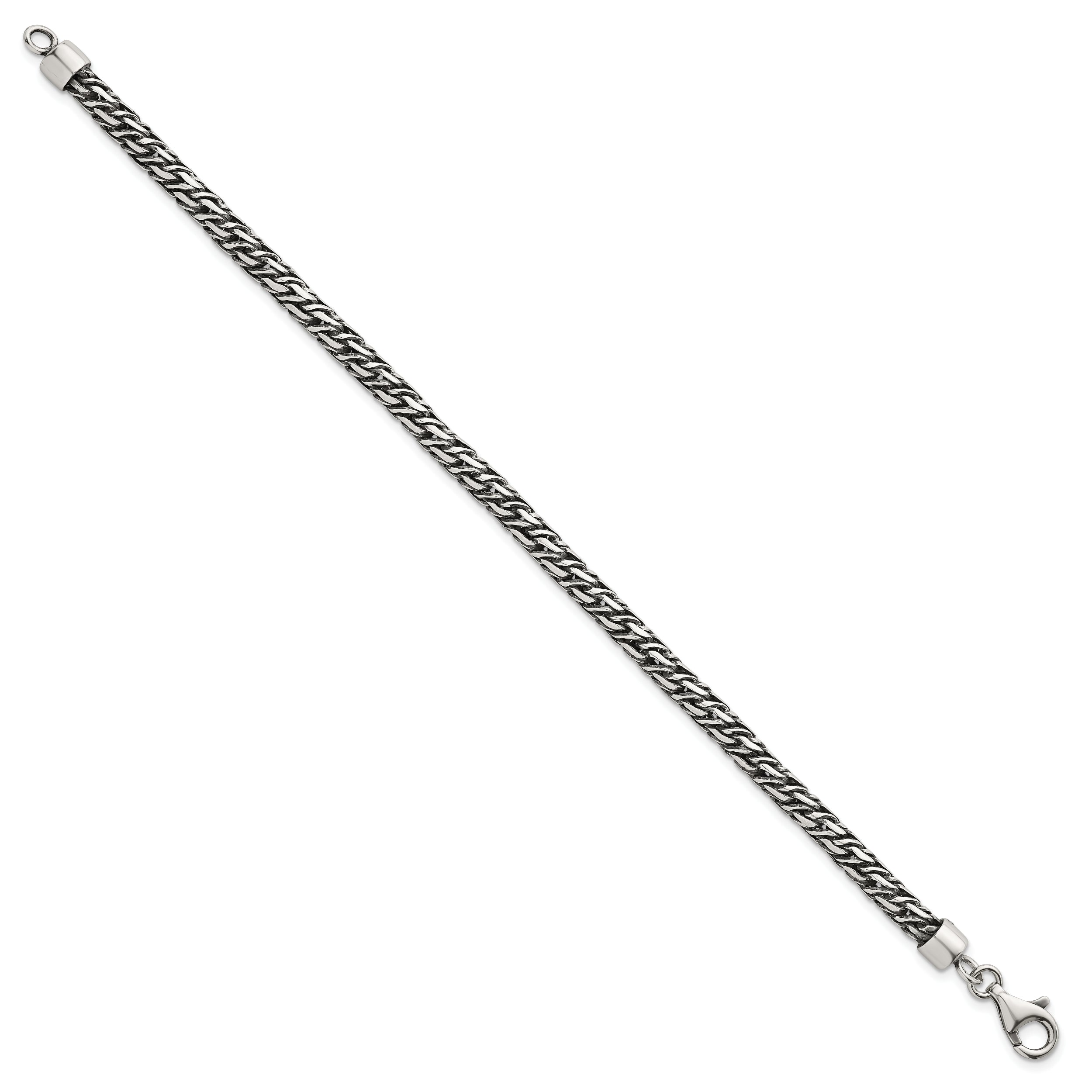 Sterling Silver Rhodium-plated Polished and Antiqued 4.8mm Fancy Link 8 Inch Bracelet