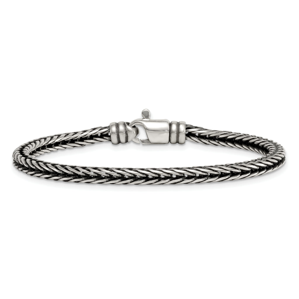 Sterling Silver Antiqued Polished 4.25mm Franco Chain 8 inch Bracelet