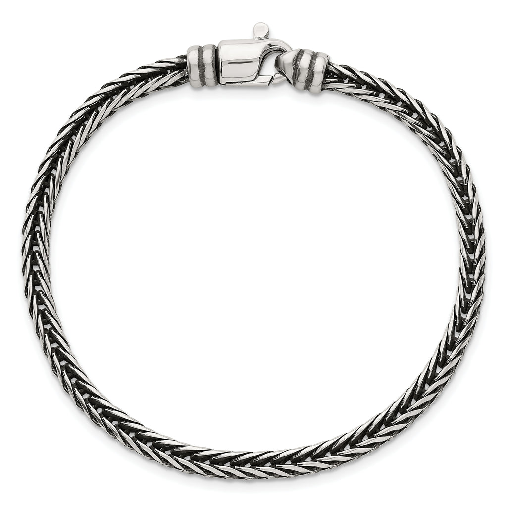 Sterling Silver Antiqued Polished 4.25mm Franco Chain 8 inch Bracelet