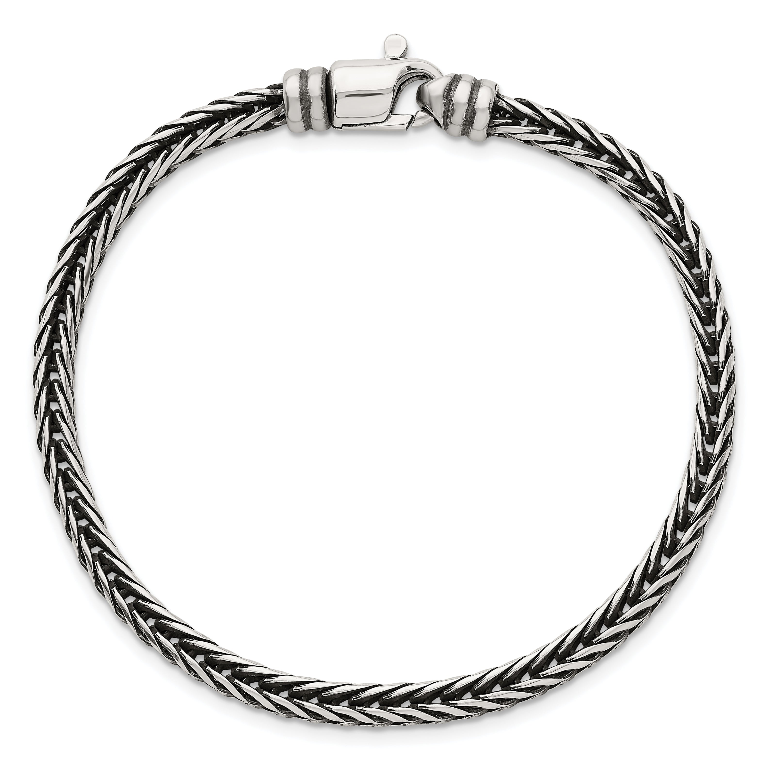 Sterling Silver Antiqued Polished 4.25mm Franco Chain 8 inch Bracelet