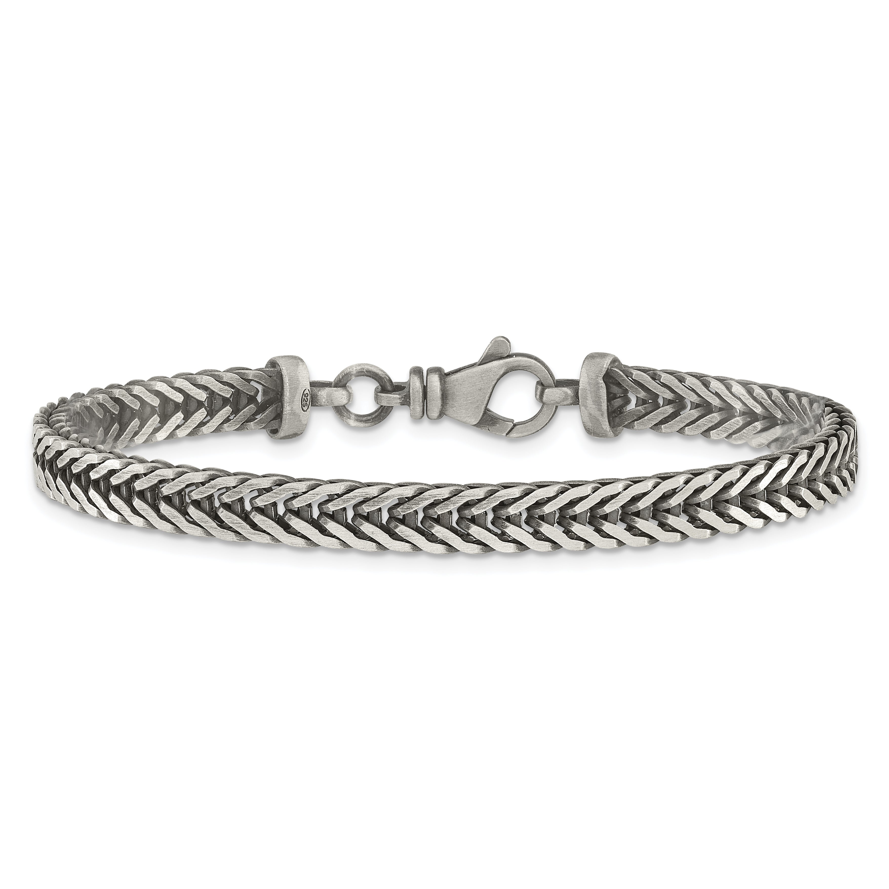 Sterling Silver Antiqued 5.5mm Franco Link Mens 8 inch Bracelet