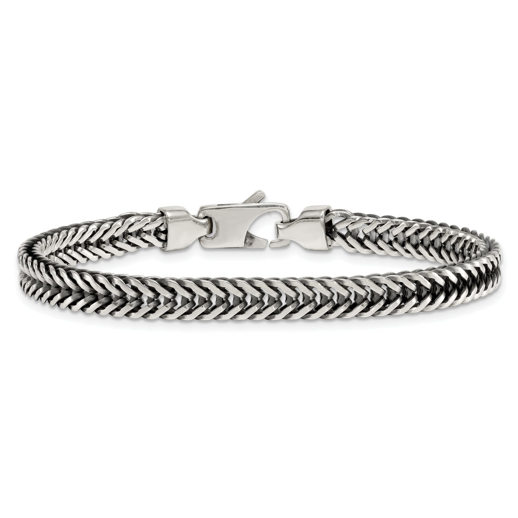 Sterling Silver Antiqued Polished 6mm Wheat Chain 8 inch Bracelet