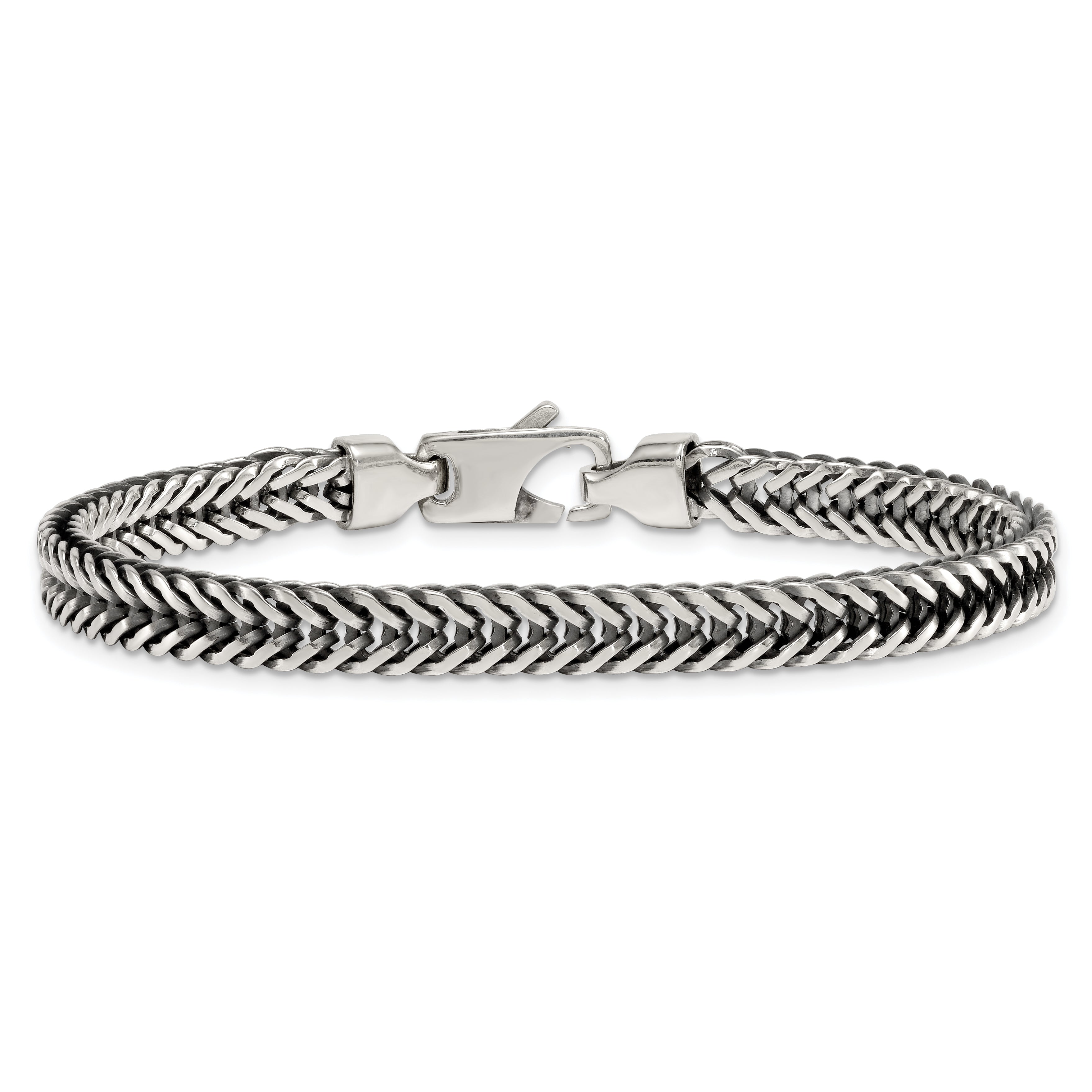 Sterling Silver Antiqued Polished 6mm Wheat Chain 8 inch Bracelet
