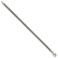 Sterling Silver Antiqued 3.9mm Wheat Link Mens 8 inch Bracelet