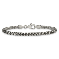 Sterling Silver Antiqued 3.9mm Wheat Link Mens 8 inch Bracelet