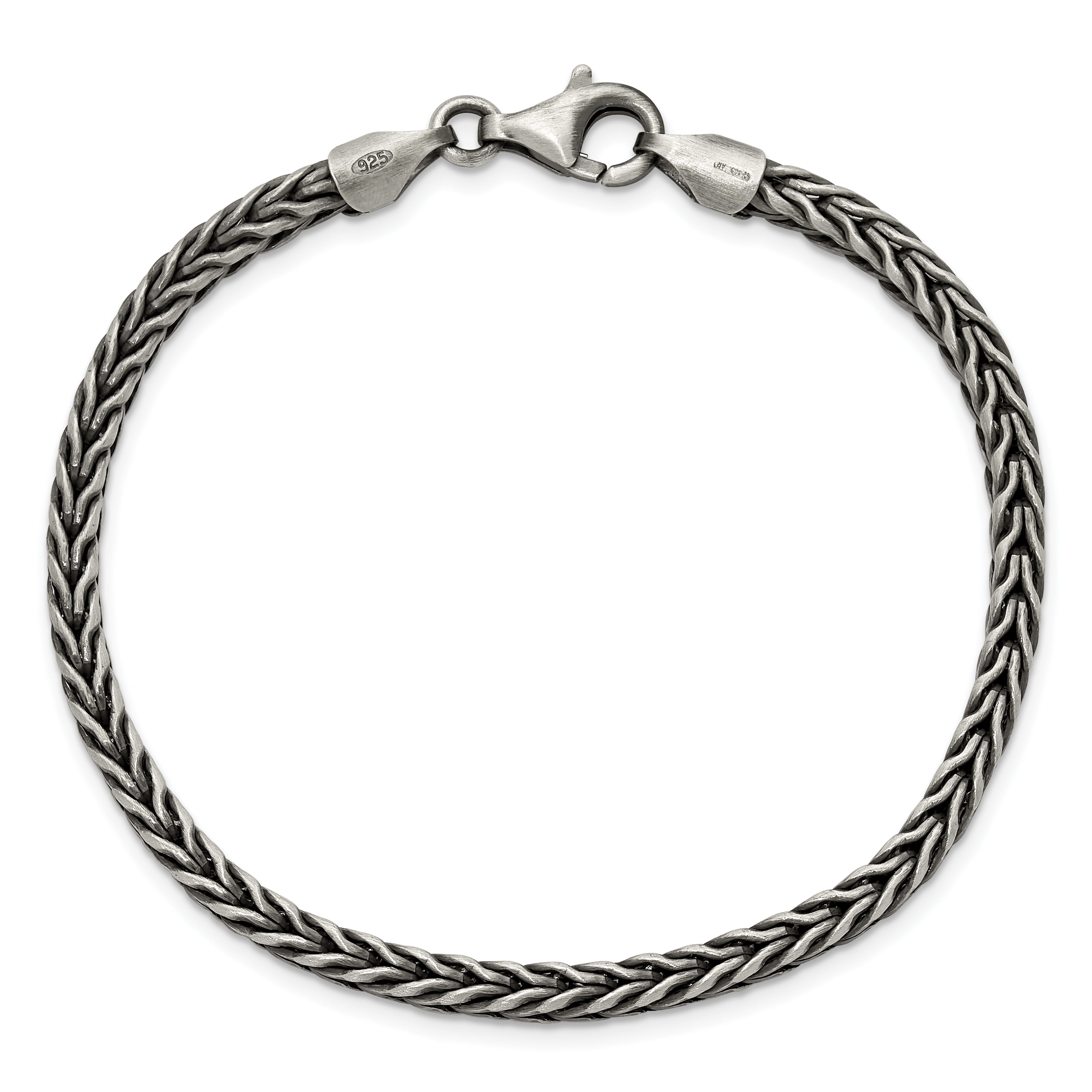 Sterling Silver Antiqued 3.9mm Wheat Link Mens 8 inch Bracelet