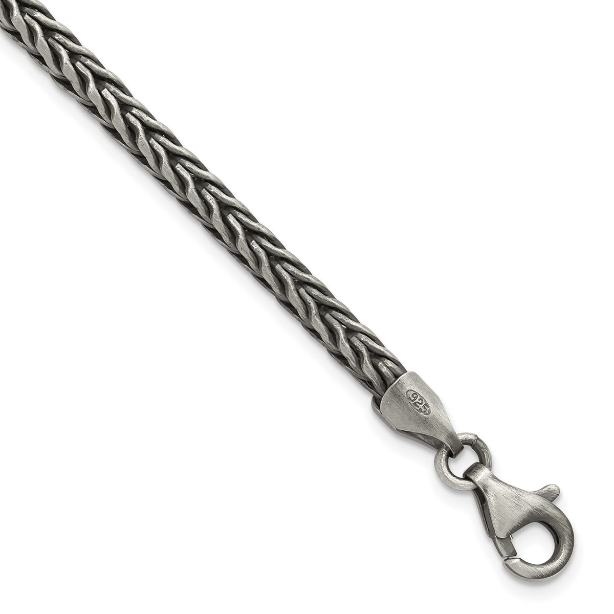 Sterling Silver Antiqued 3.9mm Wheat Link Mens 8 inch Bracelet