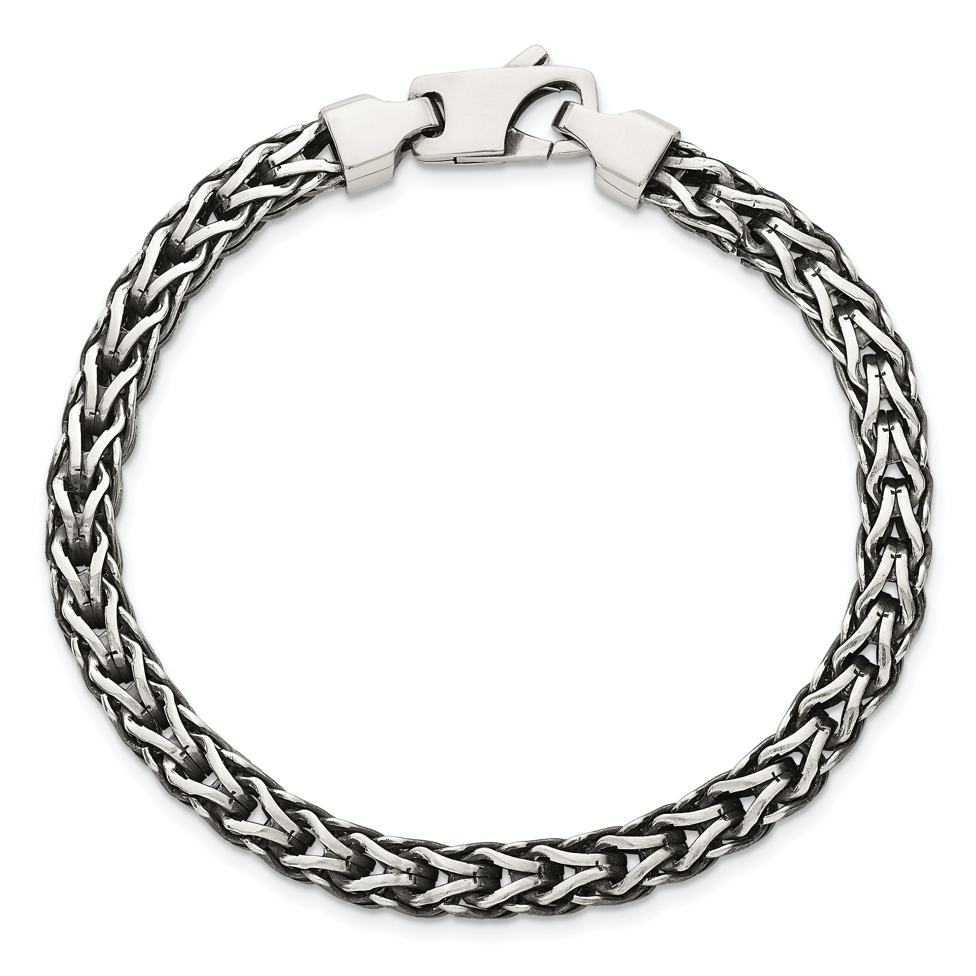 Sterling Silver Antiqued Polished 6mm Fancy Flat Chain 7.75 inch Bracelet
