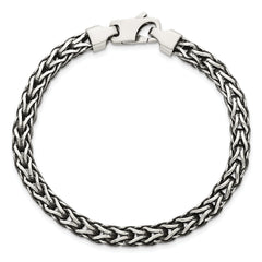 Sterling Silver Antiqued Polished 6mm Fancy Flat Chain 7.75 inch Bracelet