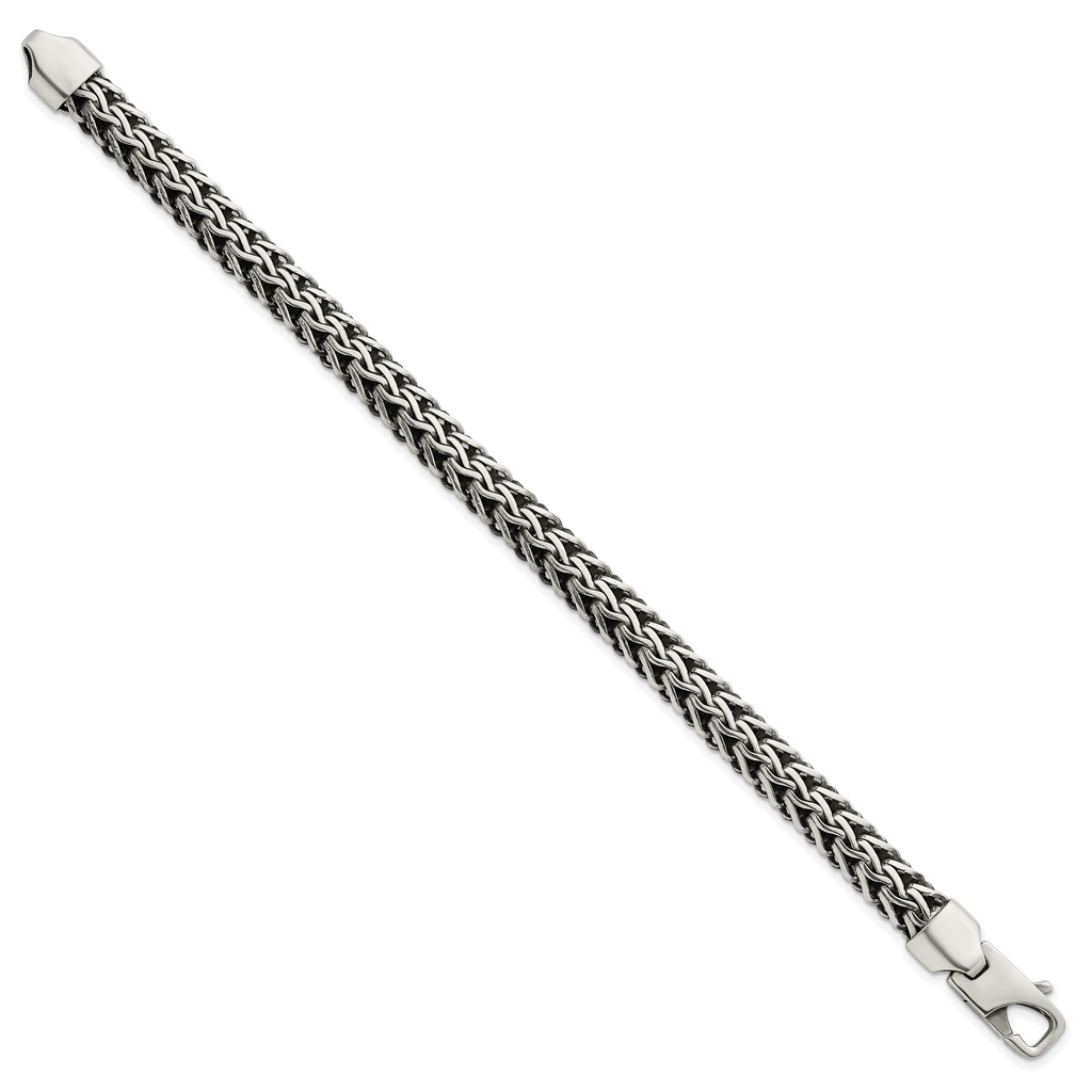 Sterling Silver Antiqued Polished 8.25mm Fancy Chain 7.75 inch Bracelet
