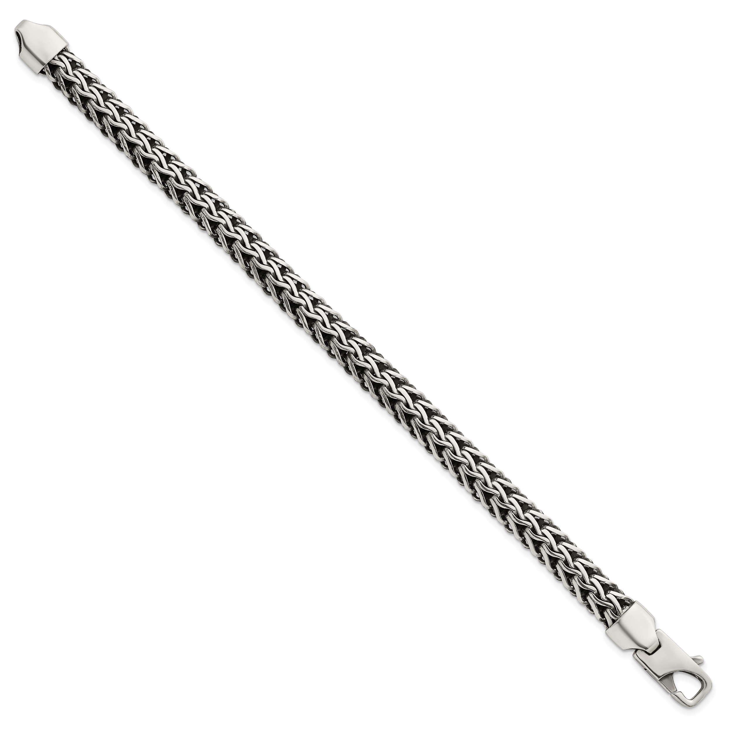 Sterling Silver Antiqued Polished 8.25mm Fancy Chain 7.75 inch Bracelet