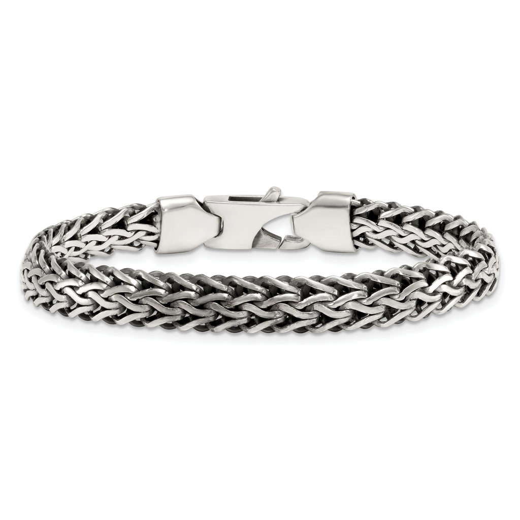 Sterling Silver Antiqued Polished 8.25mm Fancy Chain 7.75 inch Bracelet