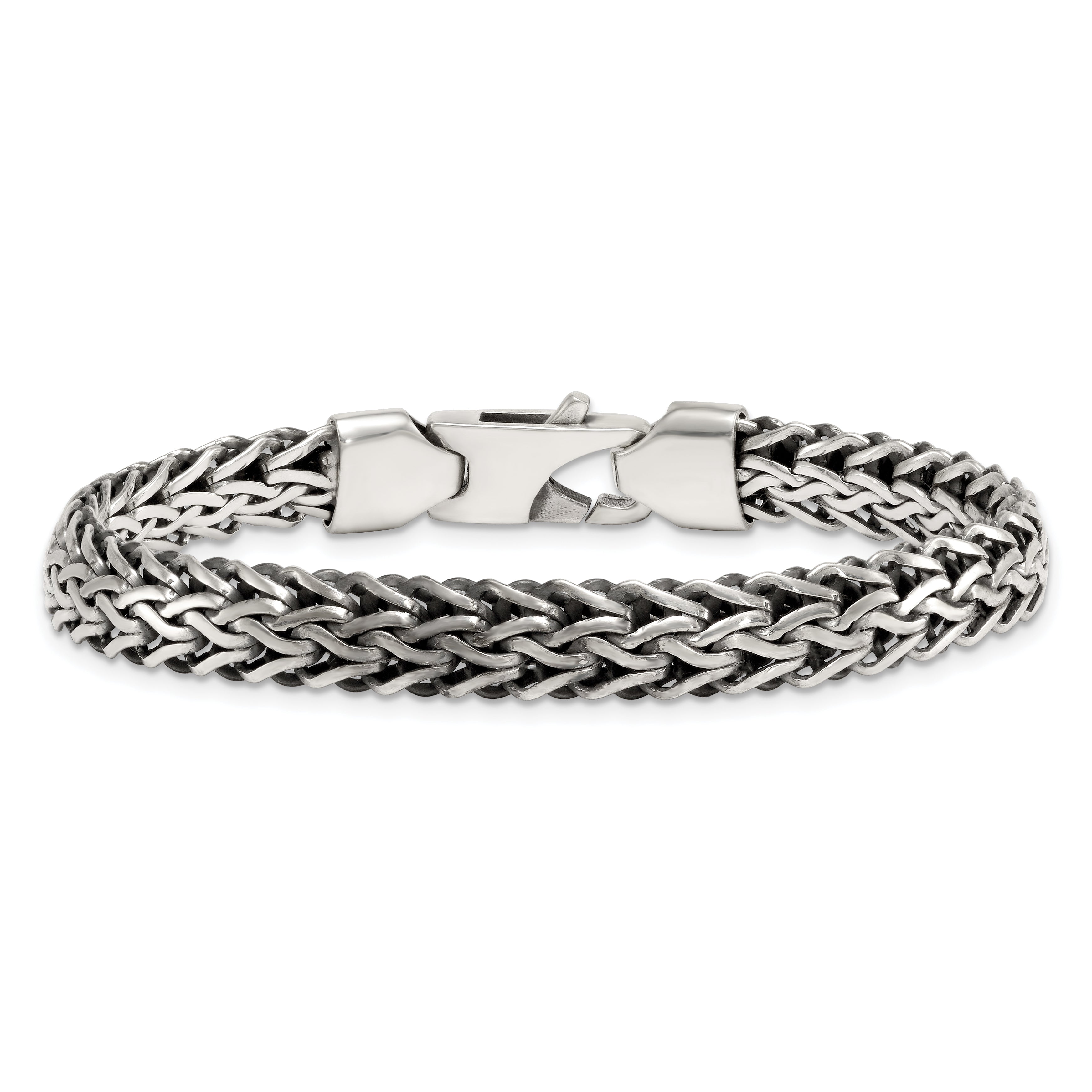 Sterling Silver Antiqued Polished 8.25mm Fancy Chain 7.75 inch Bracelet