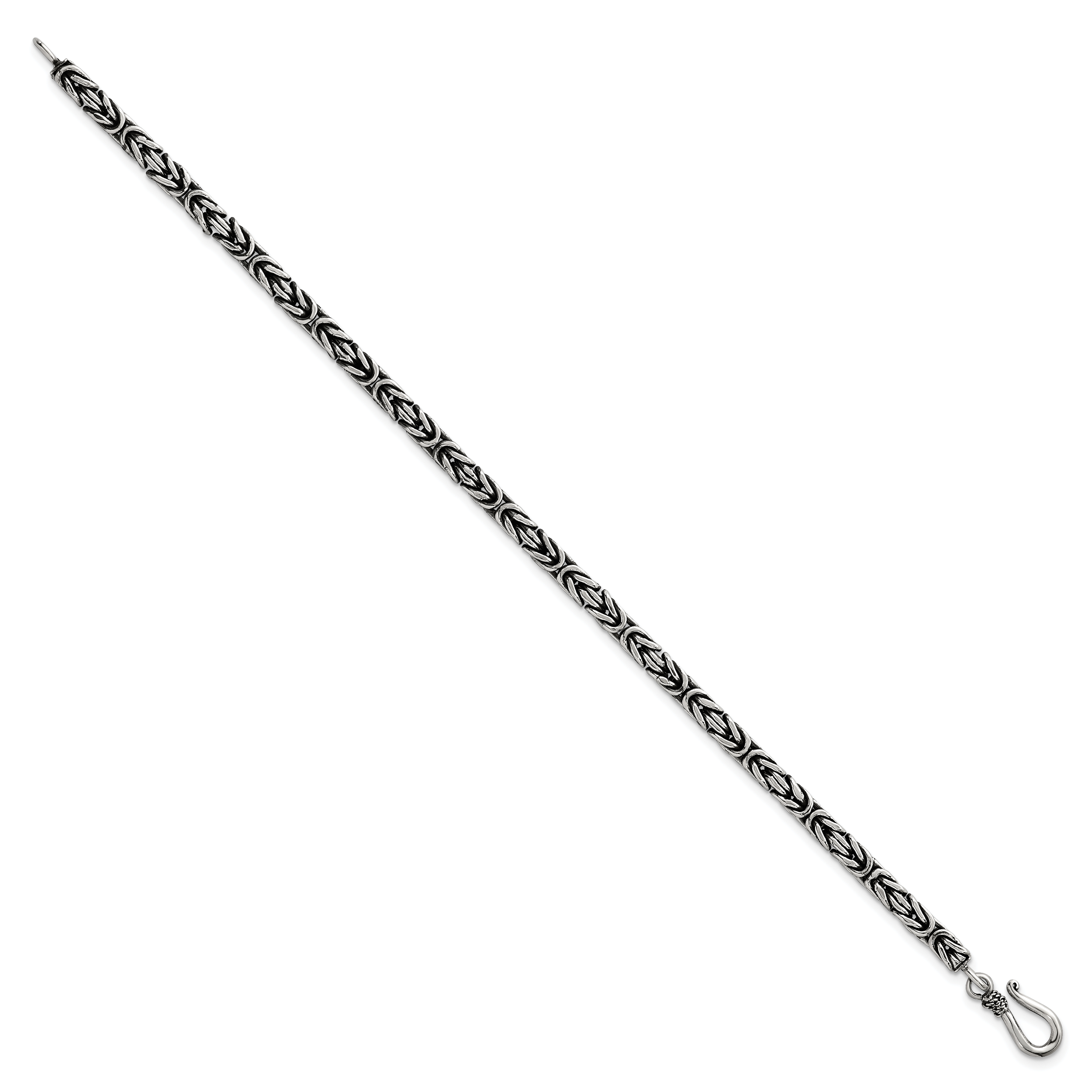 Sterling Silver Antiqued 4.0mm Byzantine 8 Inch Hook Clasp Mens Bracelet Secondary image