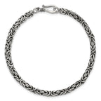 Sterling Silver Antiqued 4.0mm Byzantine 8 Inch Hook Clasp Mens Bracelet