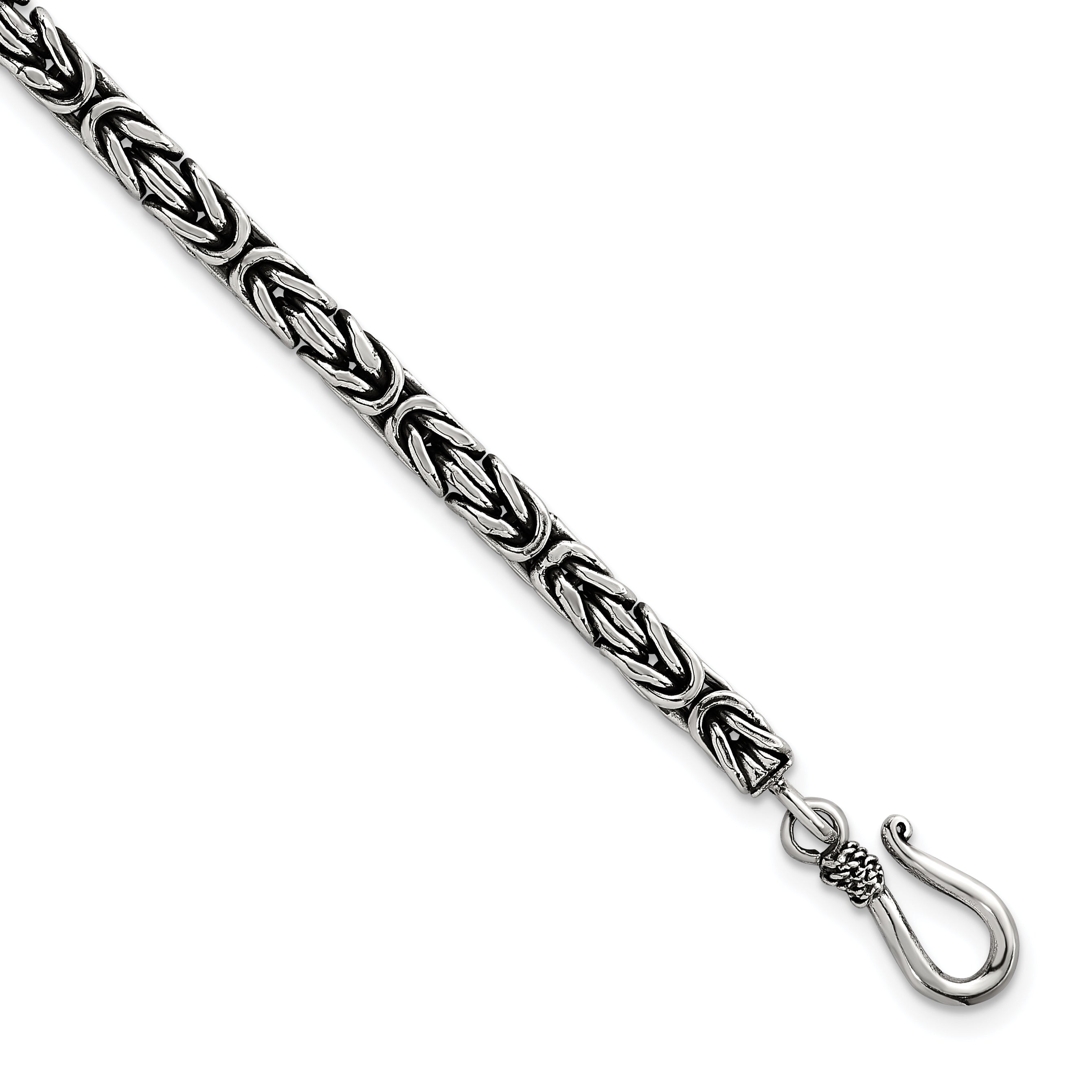 Sterling Silver Antiqued 4.0mm Byzantine 8 Inch Hook Clasp Mens Bracelet Main image
