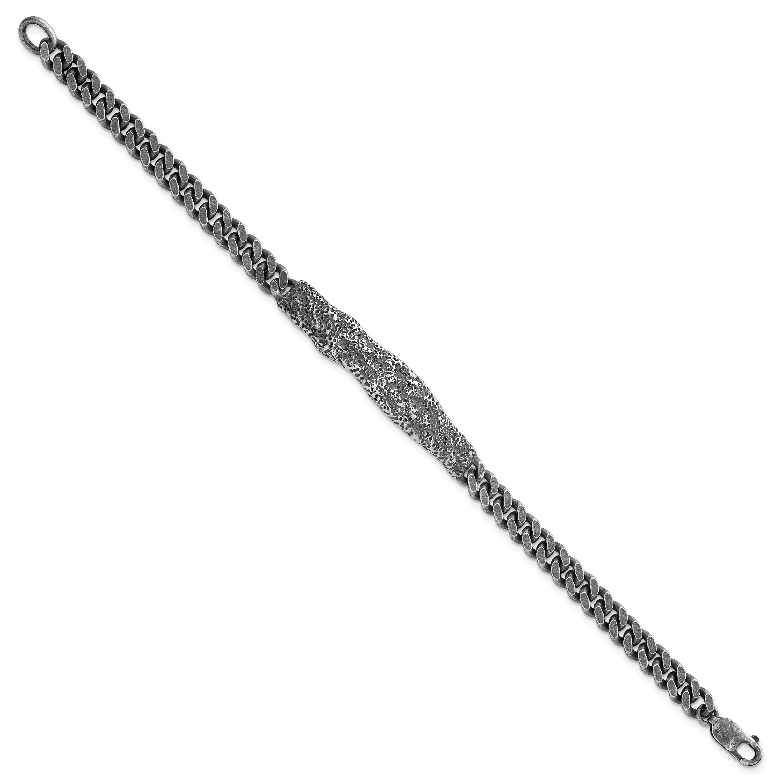 Sterling Silver Rhodium-plated Antiqued and Hammered 8 inch Mens Bracelet Secondary image
