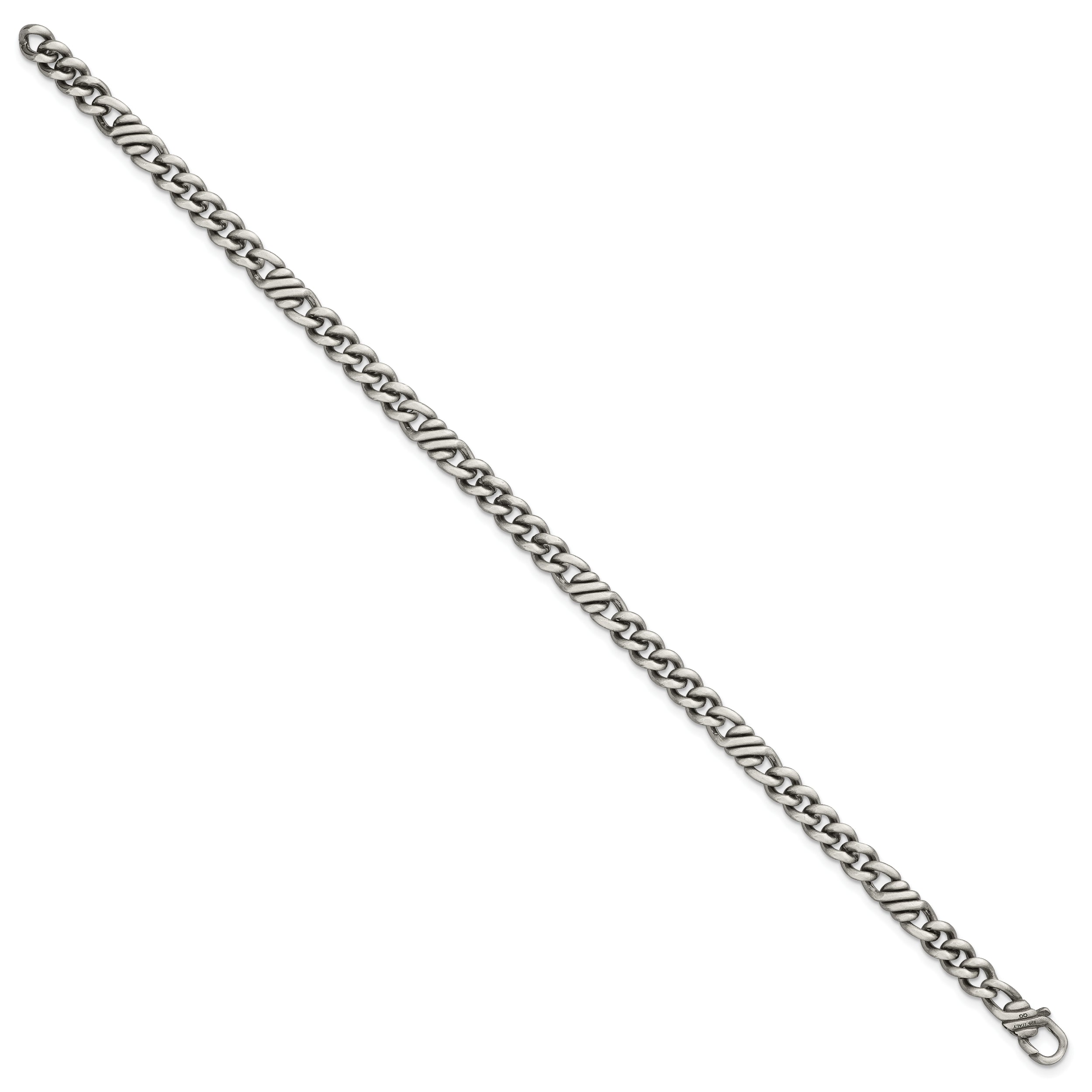Sterling Silver Black Ruthenium-plated Brushed Fancy Curb Chain Mens 8.5 inch Bracelet