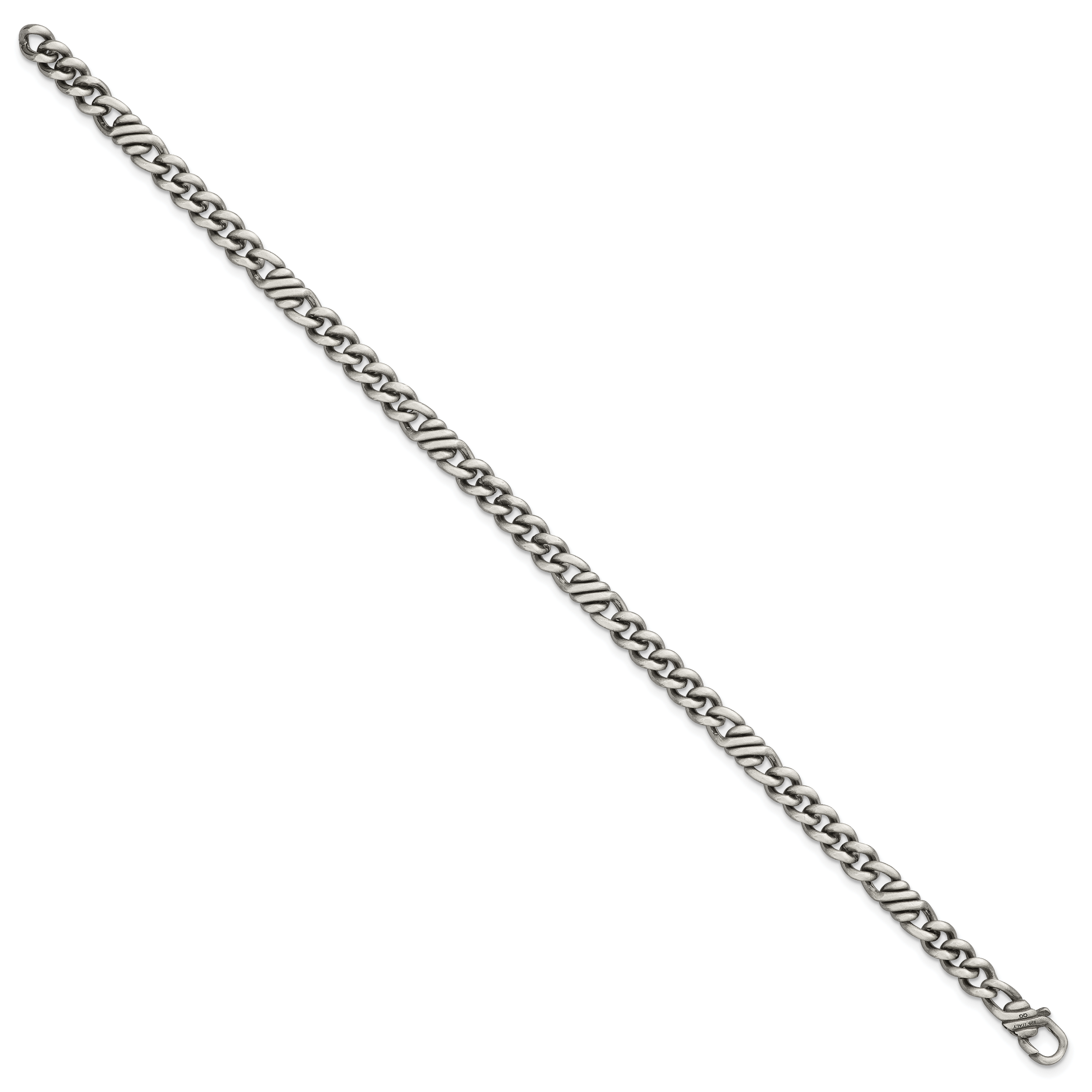 Sterling Silver Black Ruthenium-plated Brushed Fancy Curb Chain Mens 8.5 inch Bracelet Main image