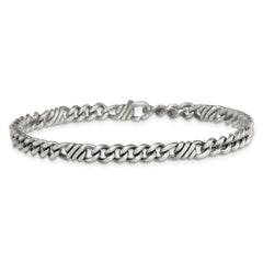 Sterling Silver Black Ruthenium-plated Brushed Fancy Curb Chain Mens 8.5 inch Bracelet