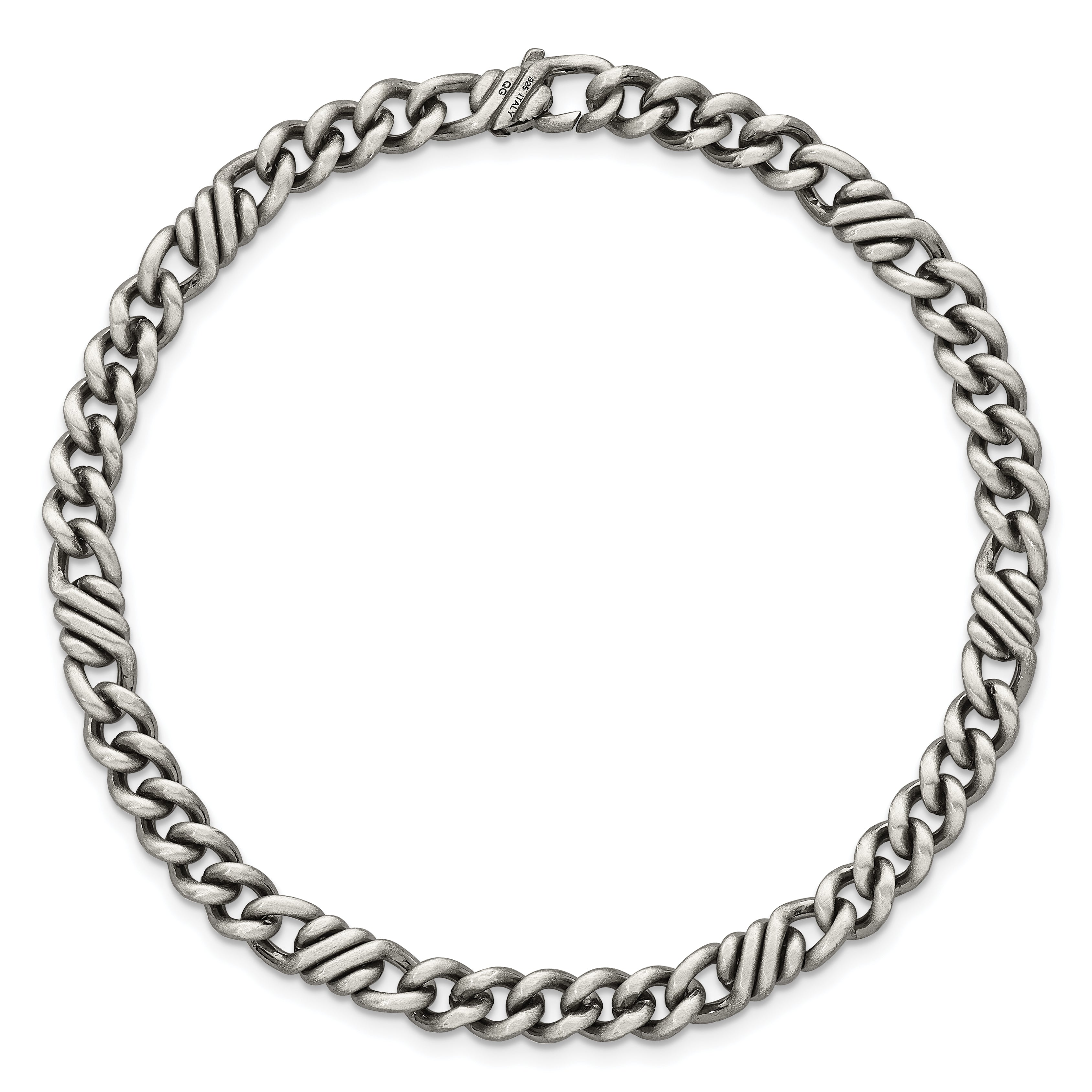 Sterling Silver Black Ruthenium-plated Brushed Fancy Curb Chain Mens 8.5 inch Bracelet