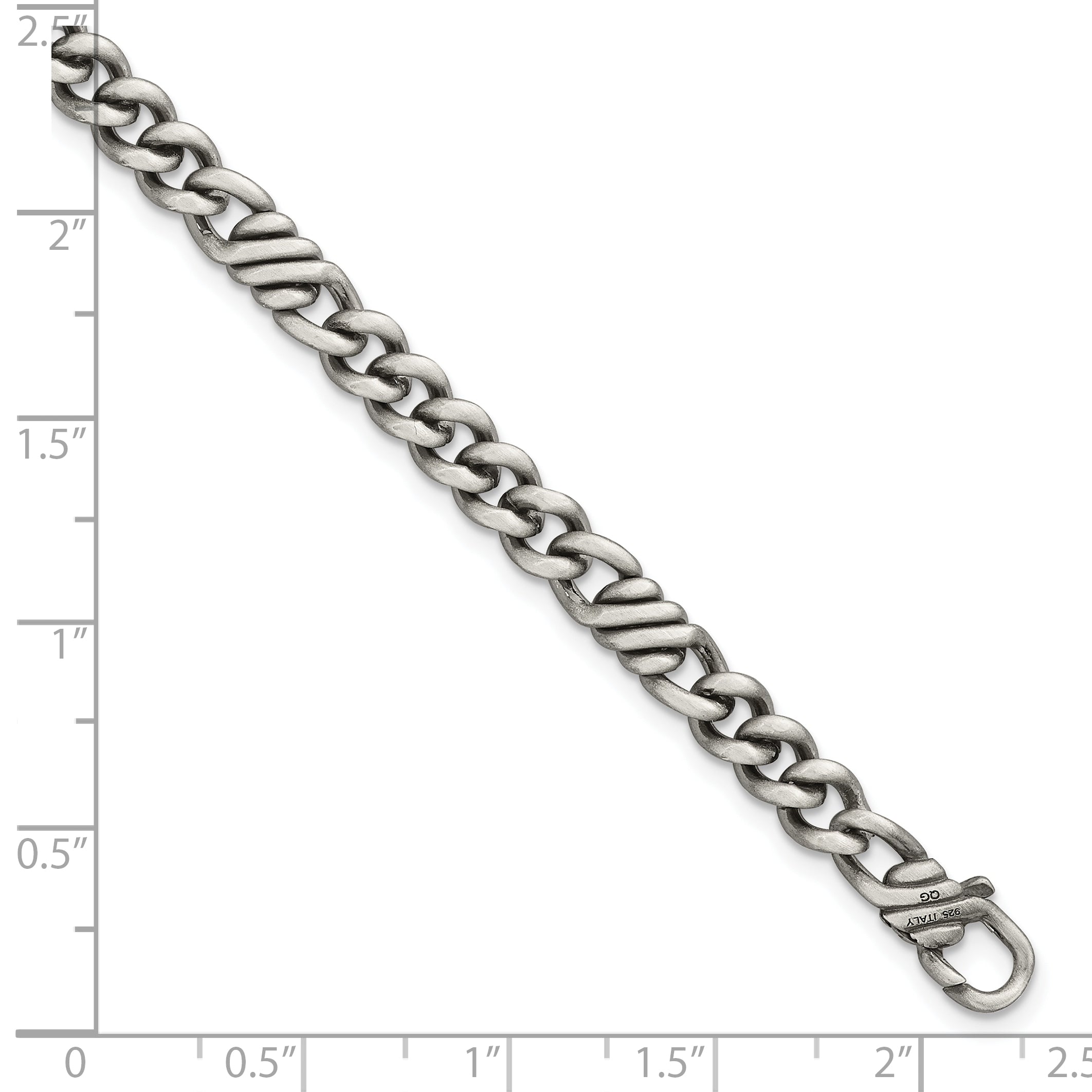 Sterling Silver Black Ruthenium-plated Brushed Fancy Curb Chain Mens 8.5 inch Bracelet