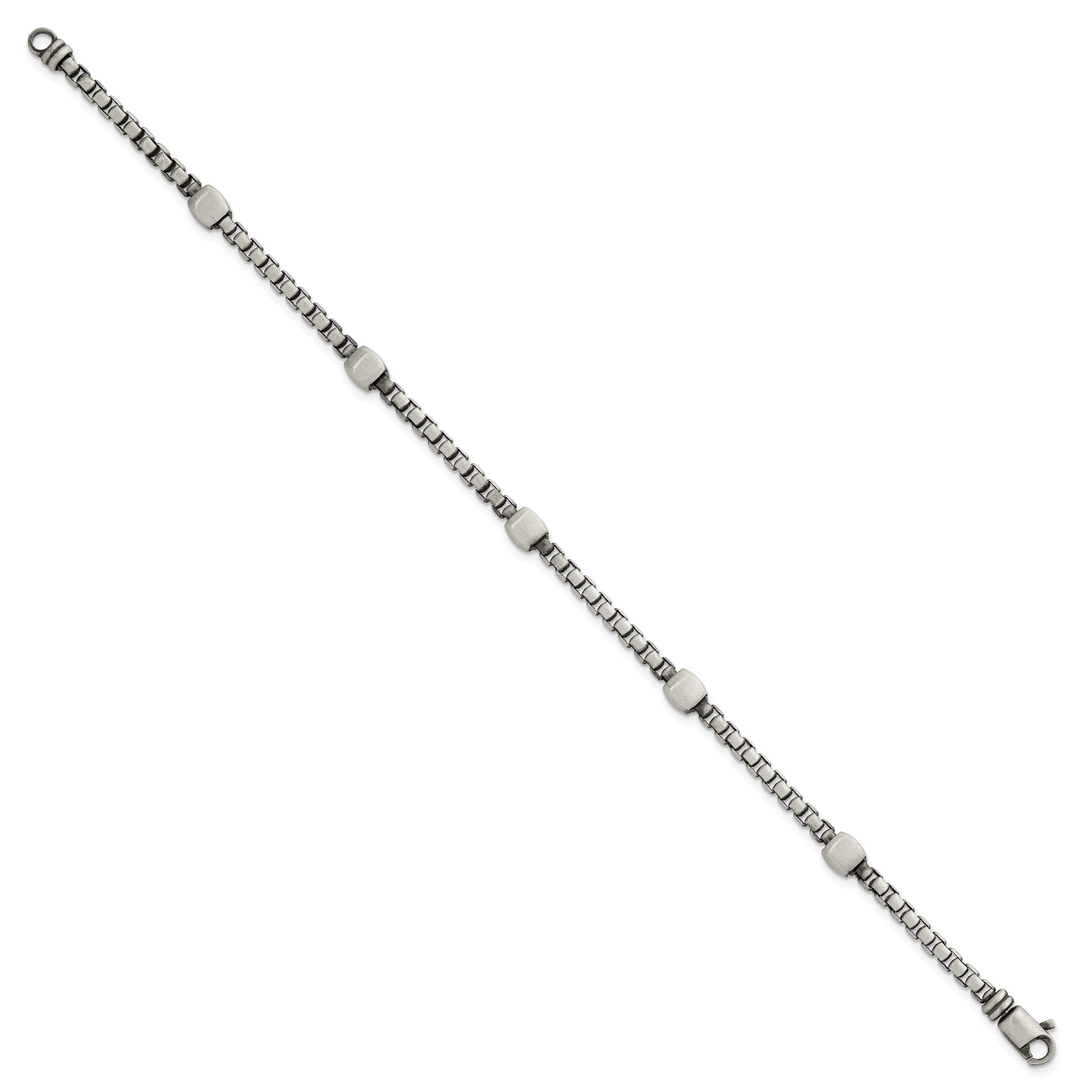 Sterling Silver Black Ruthenium-plated Brushed Box Chain and Beads Mens 8.5 inch Bracelet