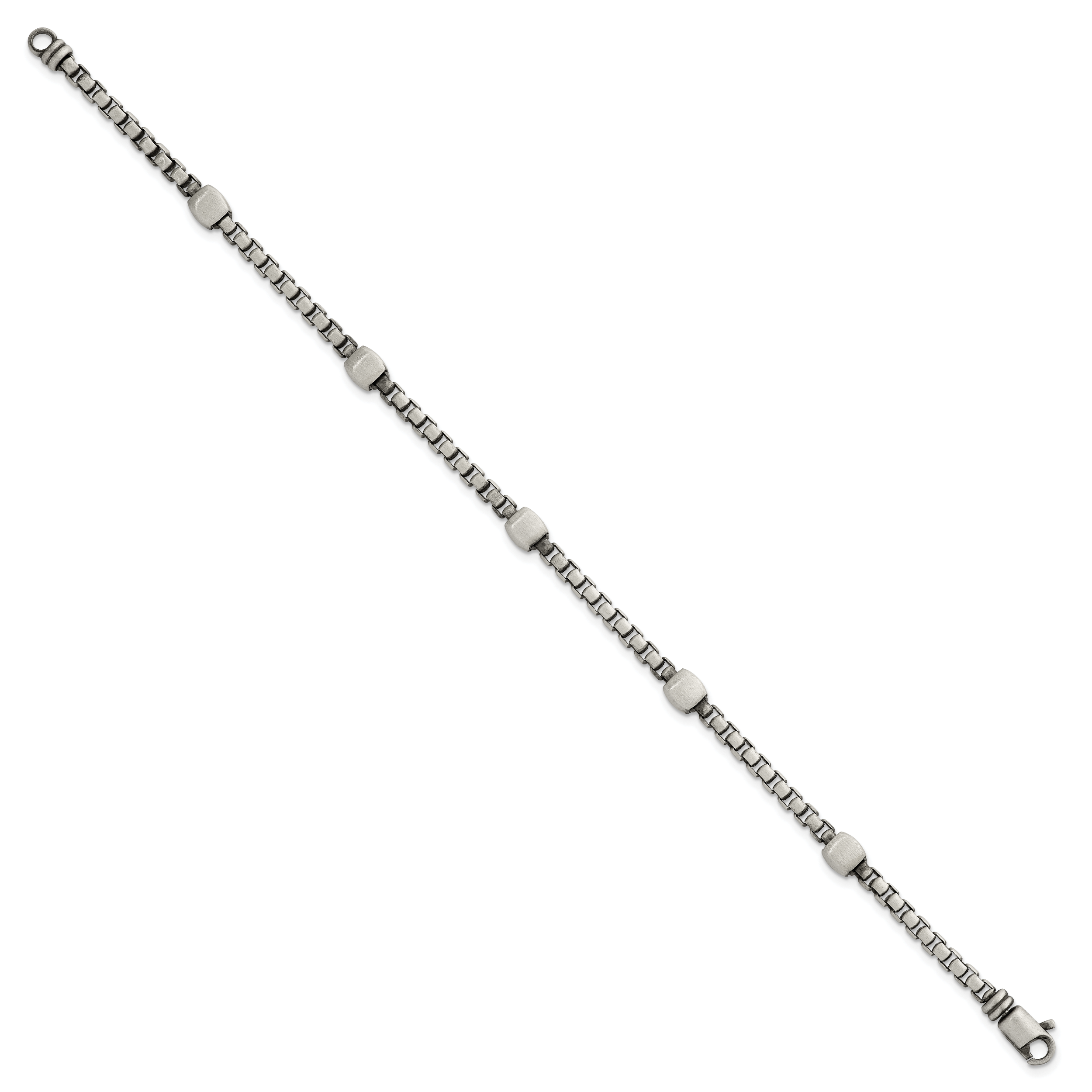 Sterling Silver Black Ruthenium-plated Brushed Box Chain and Beads Mens 8.5 inch Bracelet