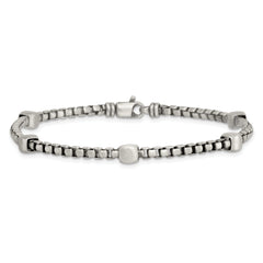Sterling Silver Black Ruthenium-plated Brushed Box Chain and Beads Mens 8.5 inch Bracelet