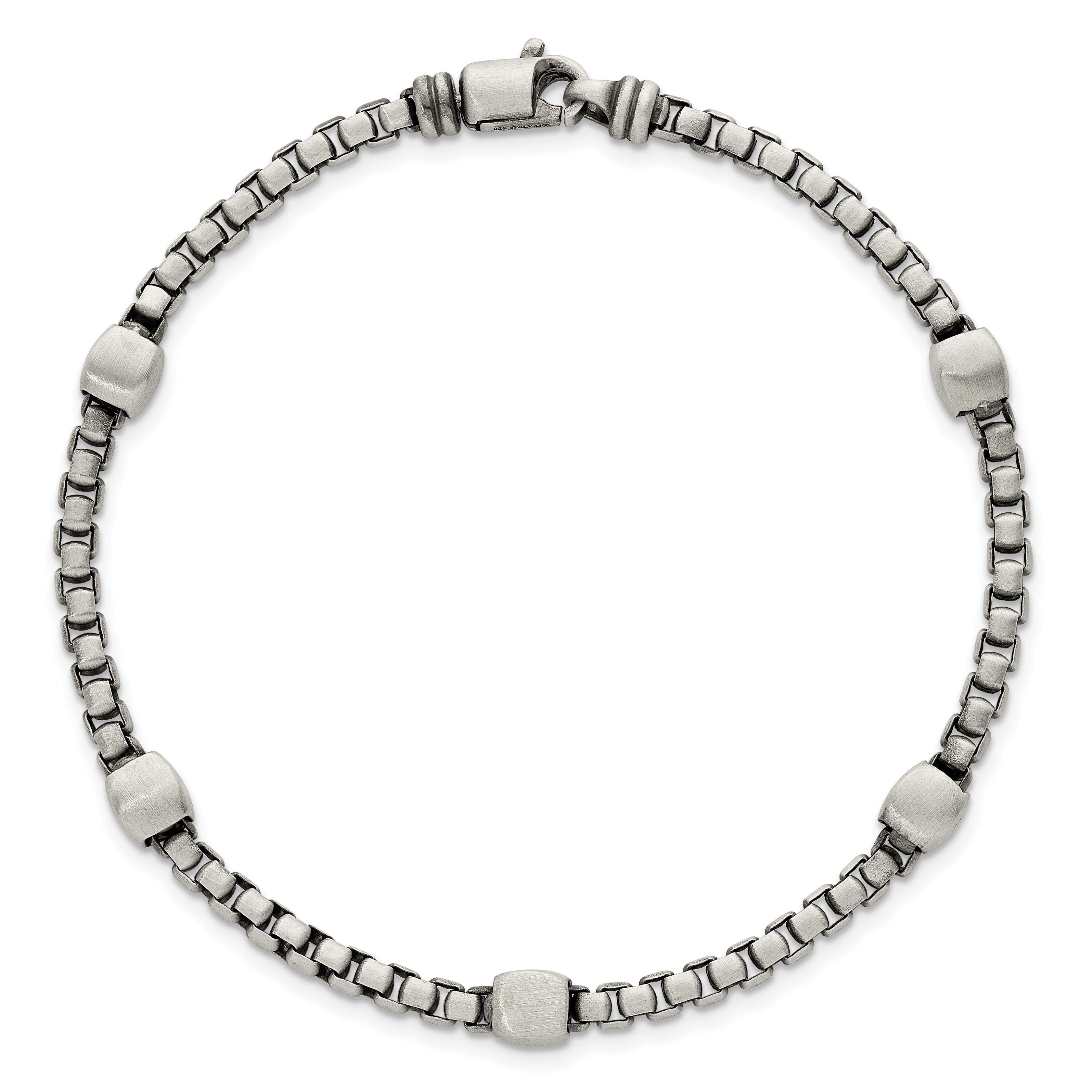 Sterling Silver Black Ruthenium-plated Brushed Box Chain and Beads Mens 8.5 inch Bracelet