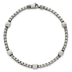 Sterling Silver Black Ruthenium-plated Brushed Box Chain and Beads Mens 8.5 inch Bracelet