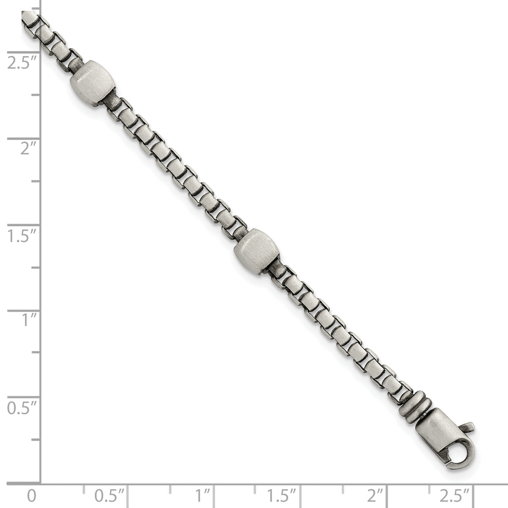 Sterling Silver Black Ruthenium-plated Brushed Box Chain and Beads Mens 8.5 inch Bracelet