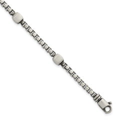 Sterling Silver Black Ruthenium-plated Brushed Box Chain and Beads Mens 8.5 inch Bracelet