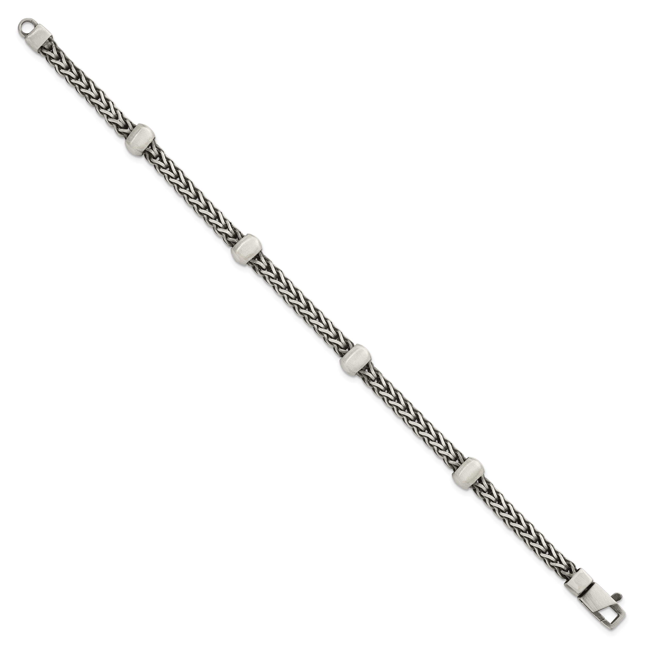 Sterling Silver Black Ruthenium-plated Brushed Franco Chain and Beads Mens 8.5 inch Bracelet Secondary image