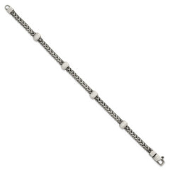Sterling Silver Black Ruthenium-plated Brushed Franco Chain and Beads Mens 8.5 inch Bracelet