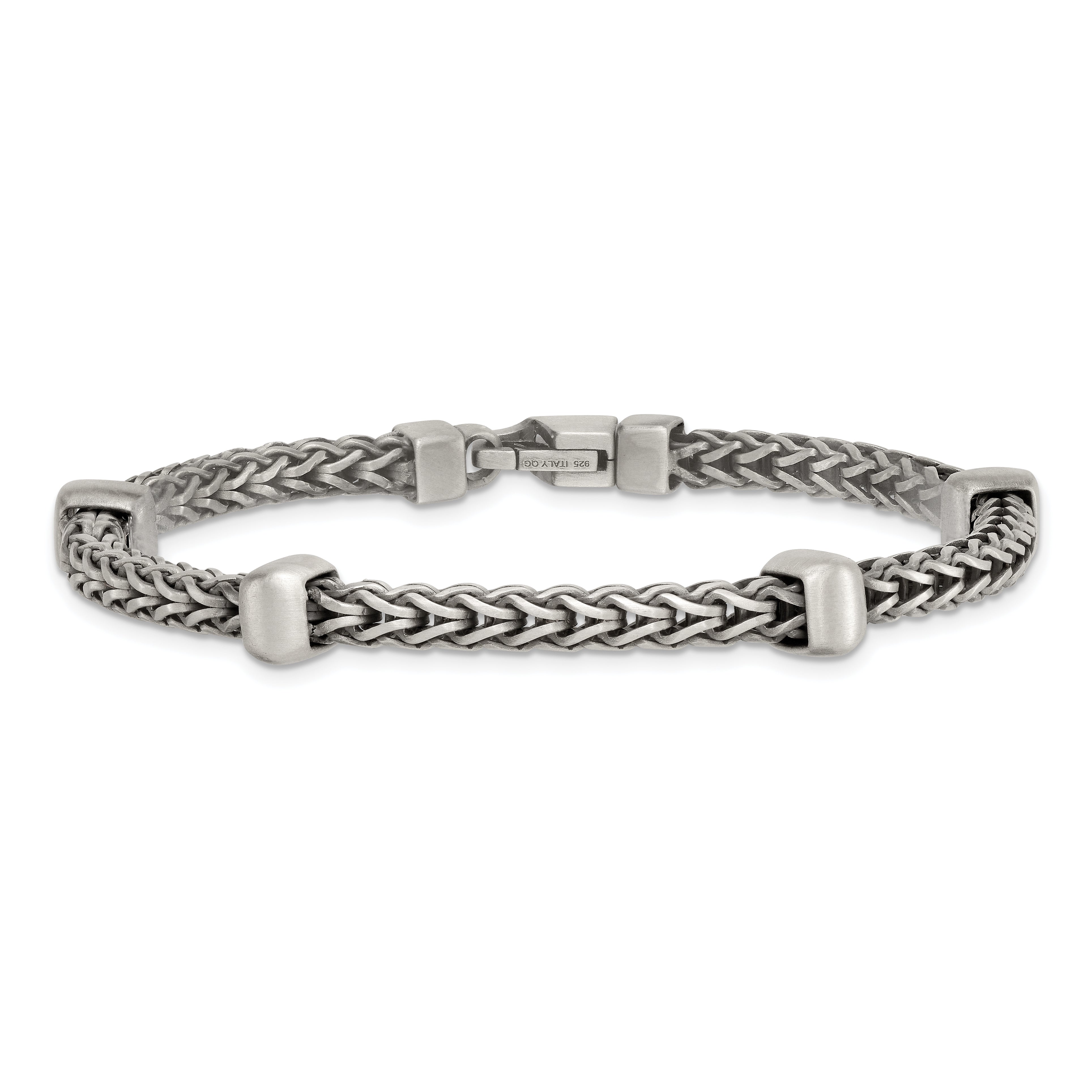 Sterling Silver Black Ruthenium-plated Brushed Franco Chain and Beads Mens 8.5 inch Bracelet