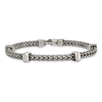 Sterling Silver Black Ruthenium-plated Brushed Franco Chain and Beads Mens 8.5 inch Bracelet