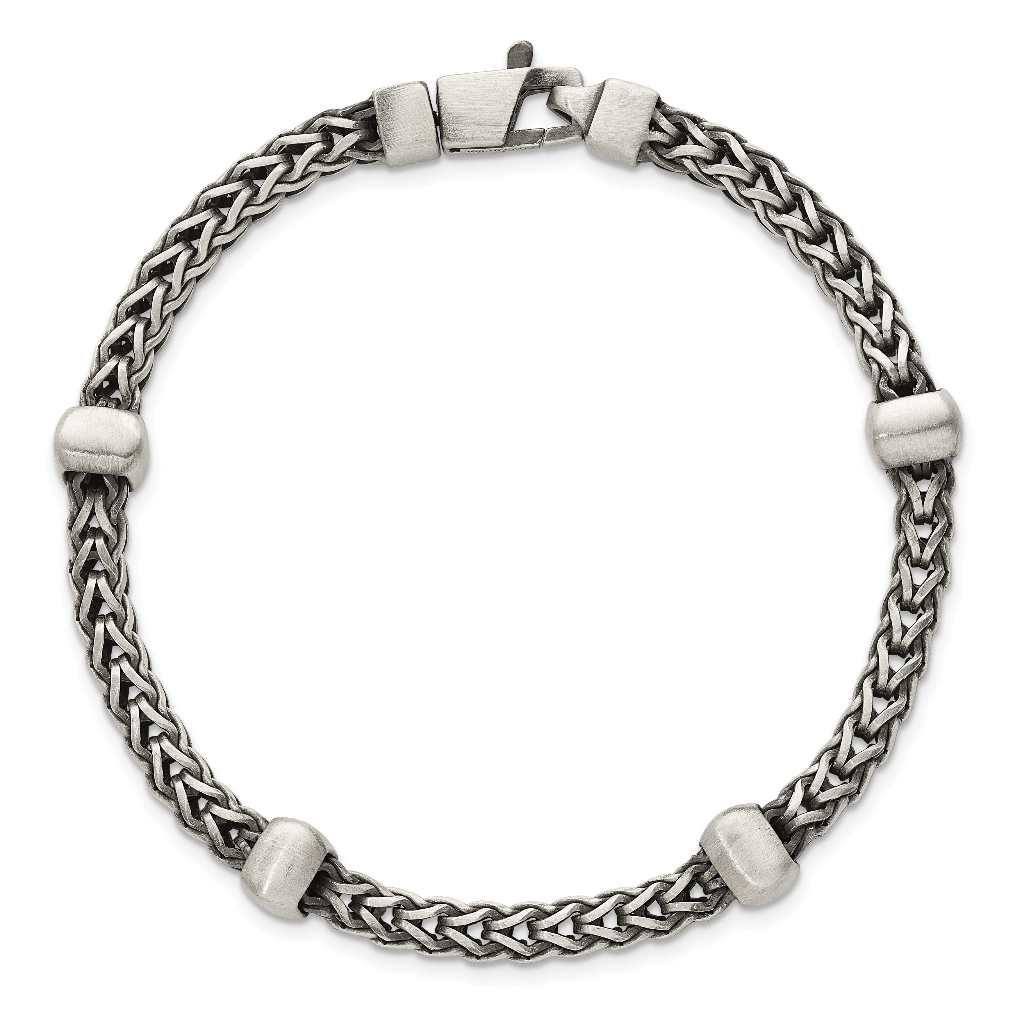 Sterling Silver Black Ruthenium-plated Brushed Franco Chain and Beads Mens 8.5 inch Bracelet